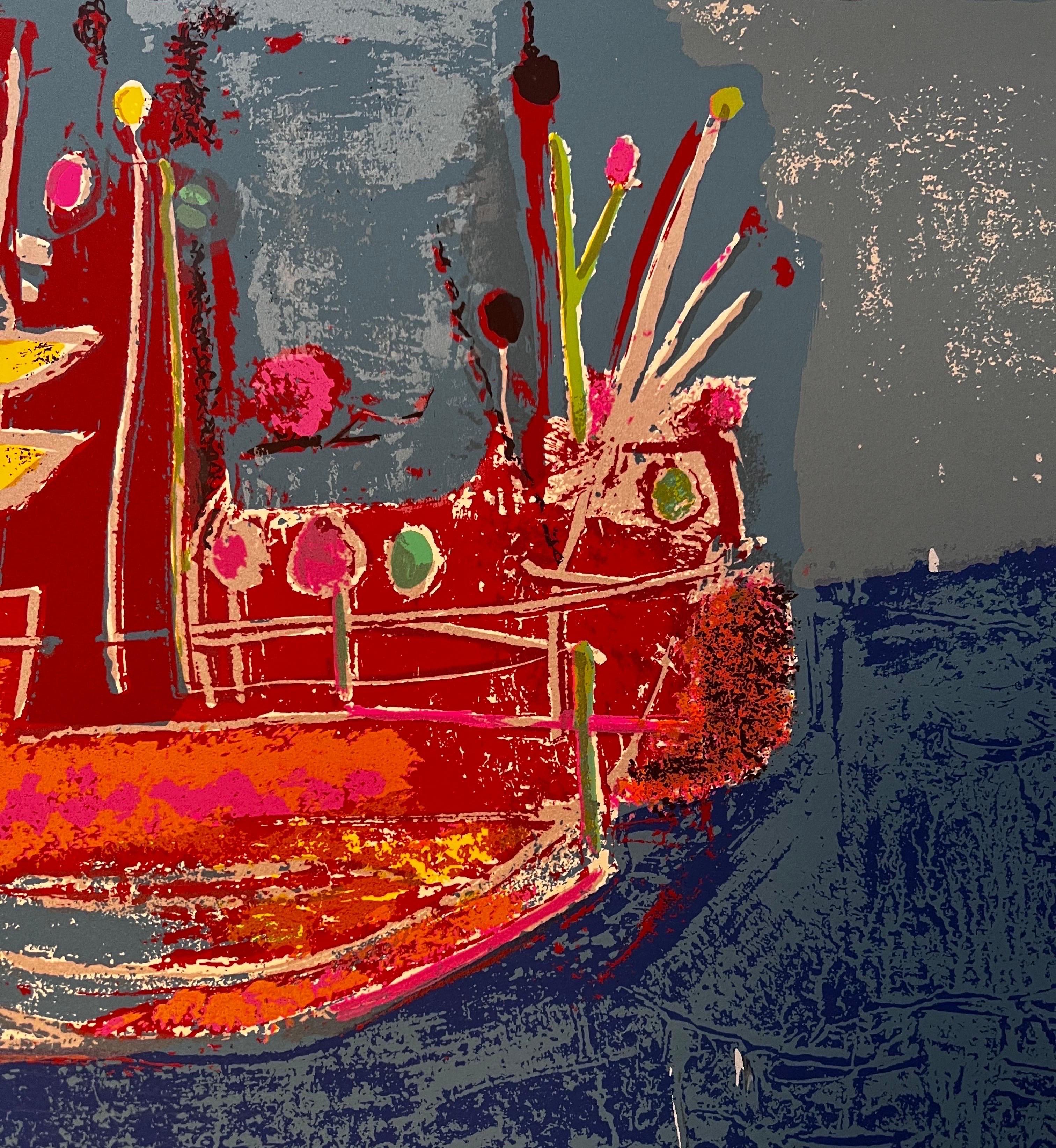 Image abstraite de bateaux - Lithographie - signée en vente 3