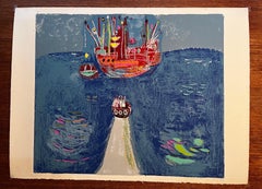 Abstract Image of Boats, Signed Lithograph, Modern, 1972, 112/150