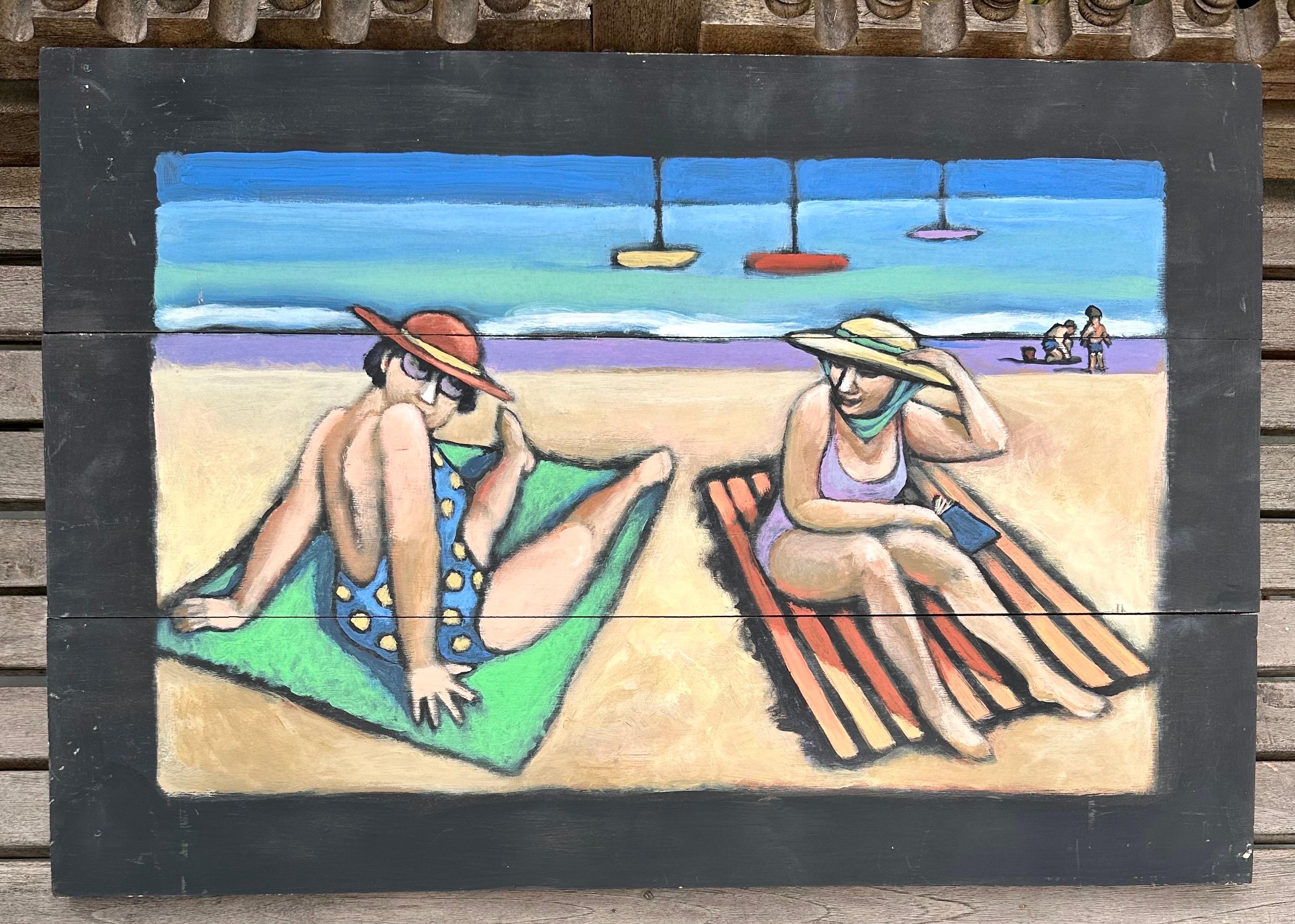 Moderno Abstract Impressionist Beach Scene Painting, School Alfred Chadbourn, American in vendita