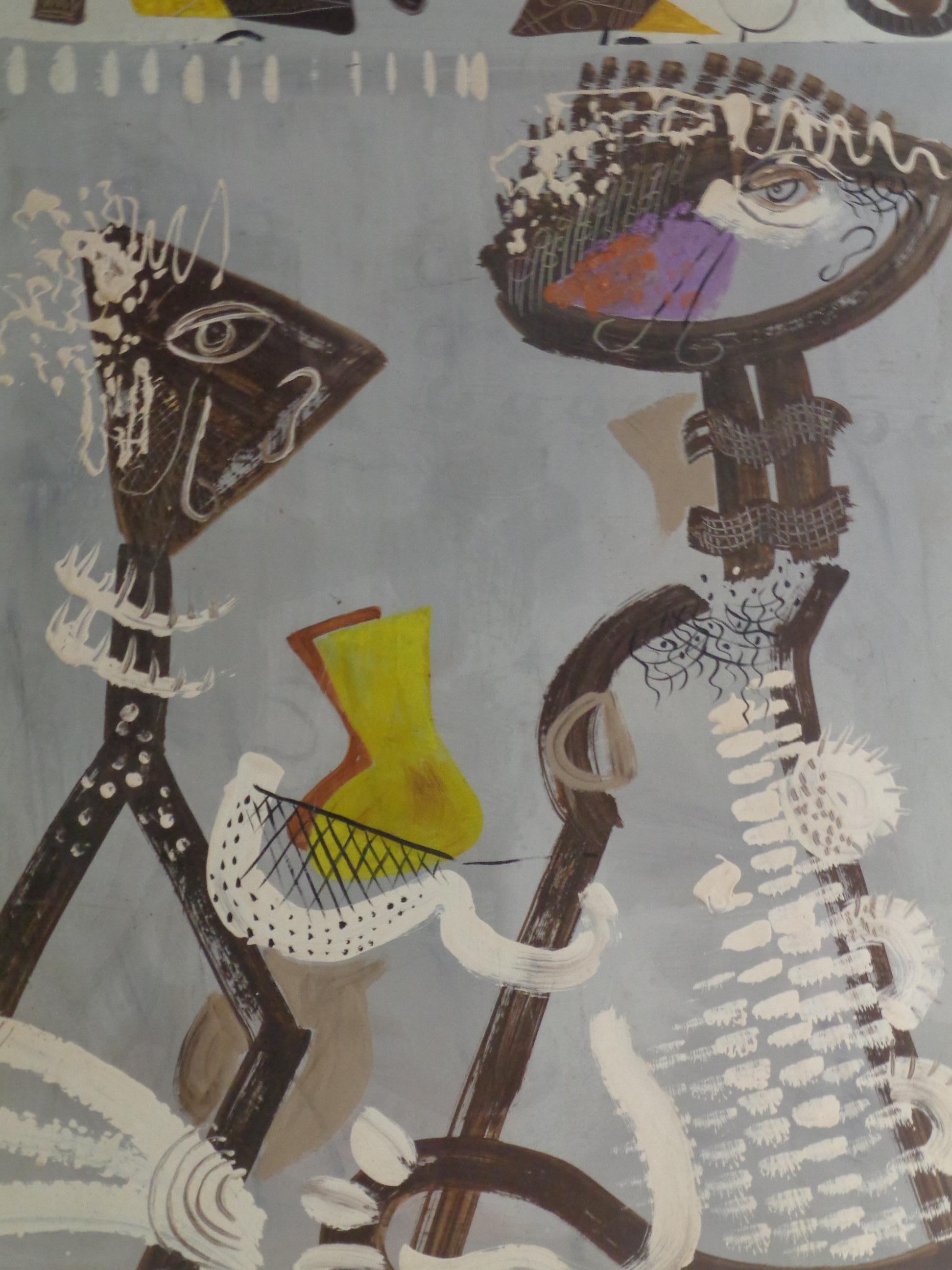 Mid-Century Modern Abstract Impressionist Figural Painting, Zoute 1949 For Sale