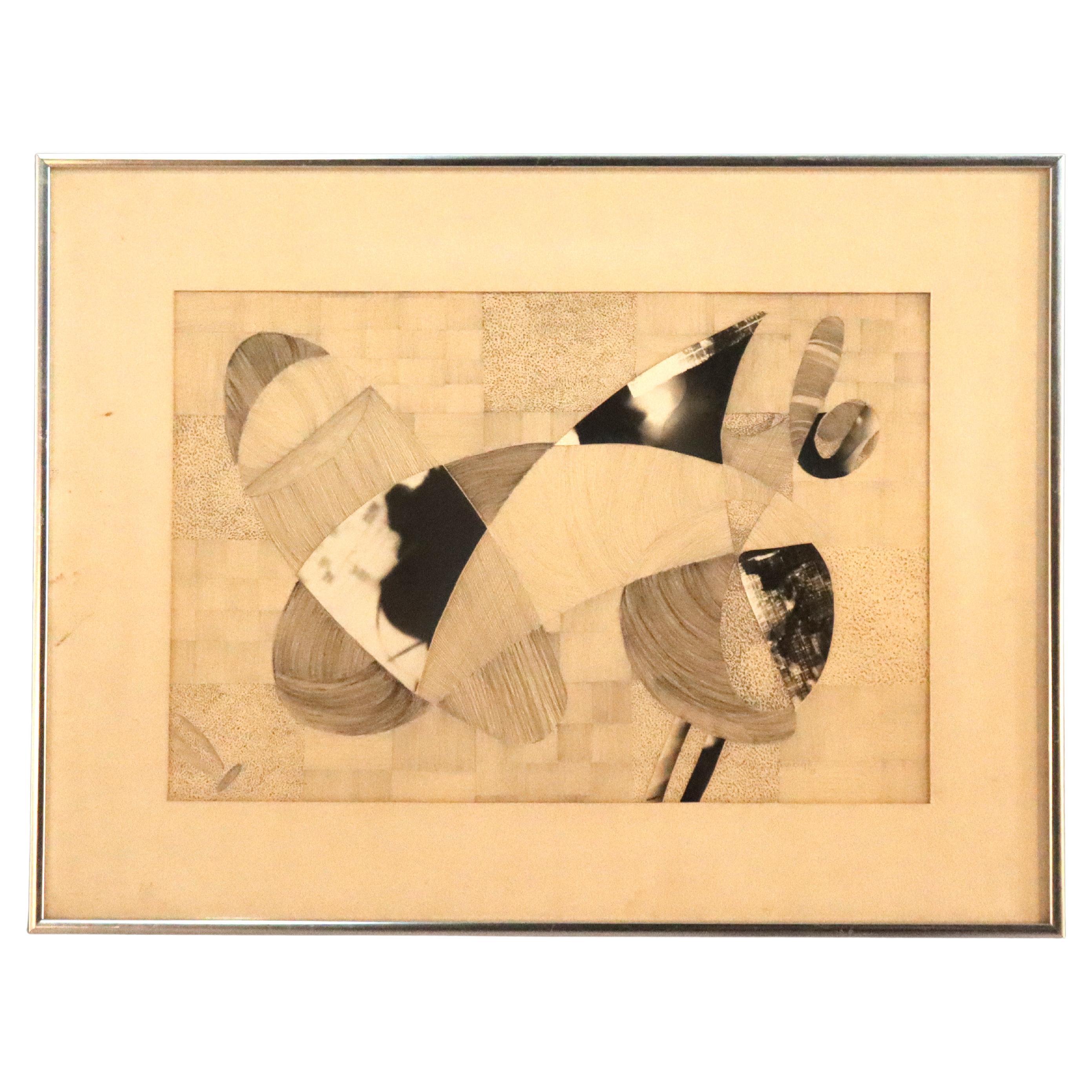 Disegno impressionista astratto a tecnica mista di Lynough, incorniciato, C1975