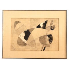 Disegno impressionista astratto a tecnica mista di Lynough, incorniciato, C1975