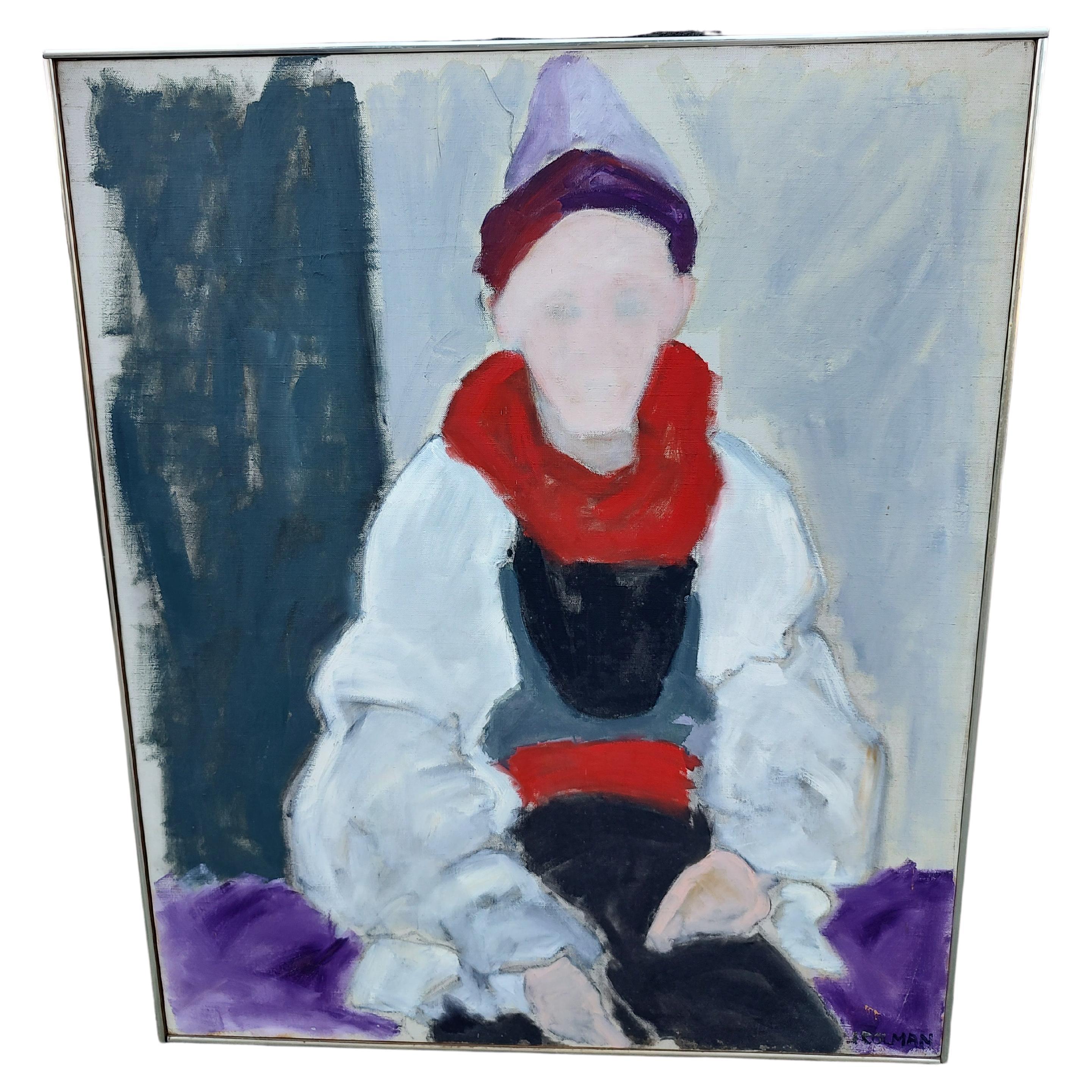 Abstract Impressionist of a Costumed Figure Oil On Canvas C1965