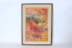 Abstraktes, impressionistisches Ölgemälde in Rot und Gelb, signiert, 1961