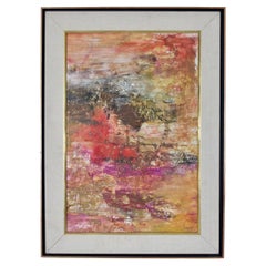 Abstraktes, impressionistisches Ölgemälde in Rot und Gelb, signiert, 1961