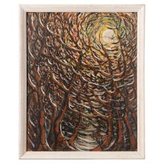 Abstract Impressionist Painting "Trees in the Moonlight" by David Rhodes 1965