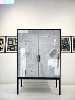 Abstract in White Armoire by Morgan Clayhall, Mixed-Media Artwork on Doors