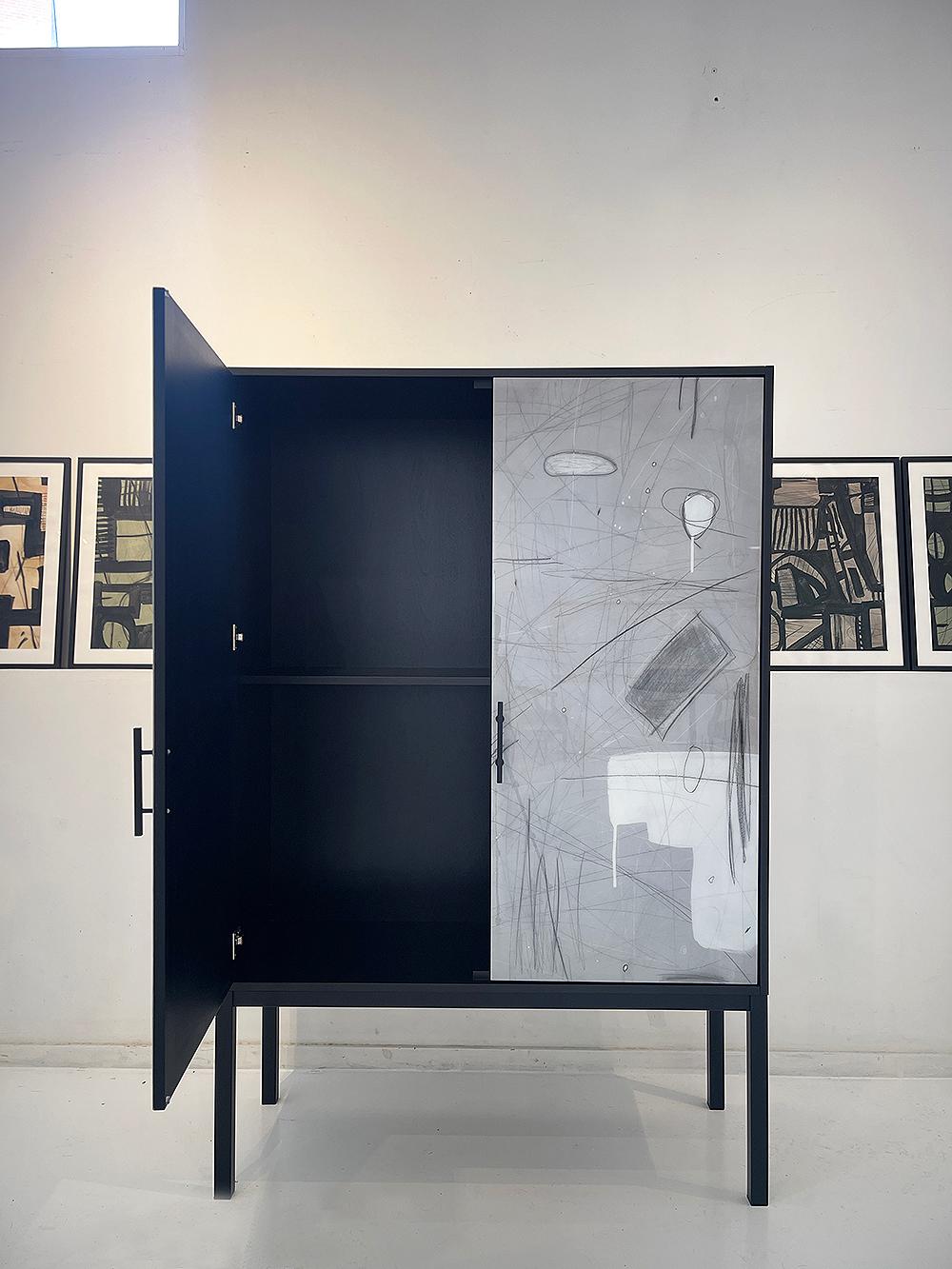 Abstract in White Armoire by Morgan Clayhall, Mixed-Media Artwork on Doors In New Condition For Sale In Toronto, CA