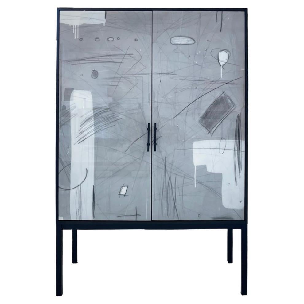 Abstract in White Armoire by Morgan Clayhall, Mixed-Media Artwork on Doors For Sale