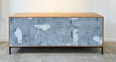Abstract in White credenza by Morgan Clayhall, mix media artwork on doors