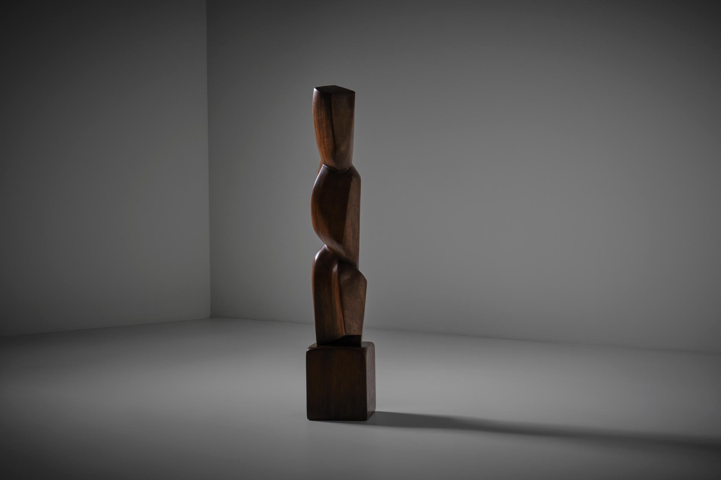 Late 20th Century Abstract Iroko Wooden Sculpture by COR Dam, 1970s