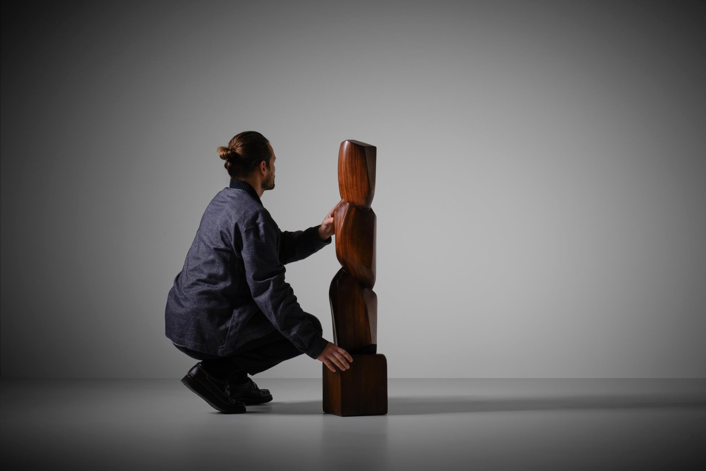 Abstract Iroko Wooden Sculpture by COR Dam, 1970s 1