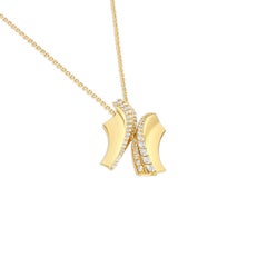 Abstract Italian Pendant Necklace with White Diamonds in 18k Yellow Gold