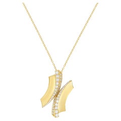 Abstract Italian Pendant Necklace with White Diamonds in 18k Yellow Gold