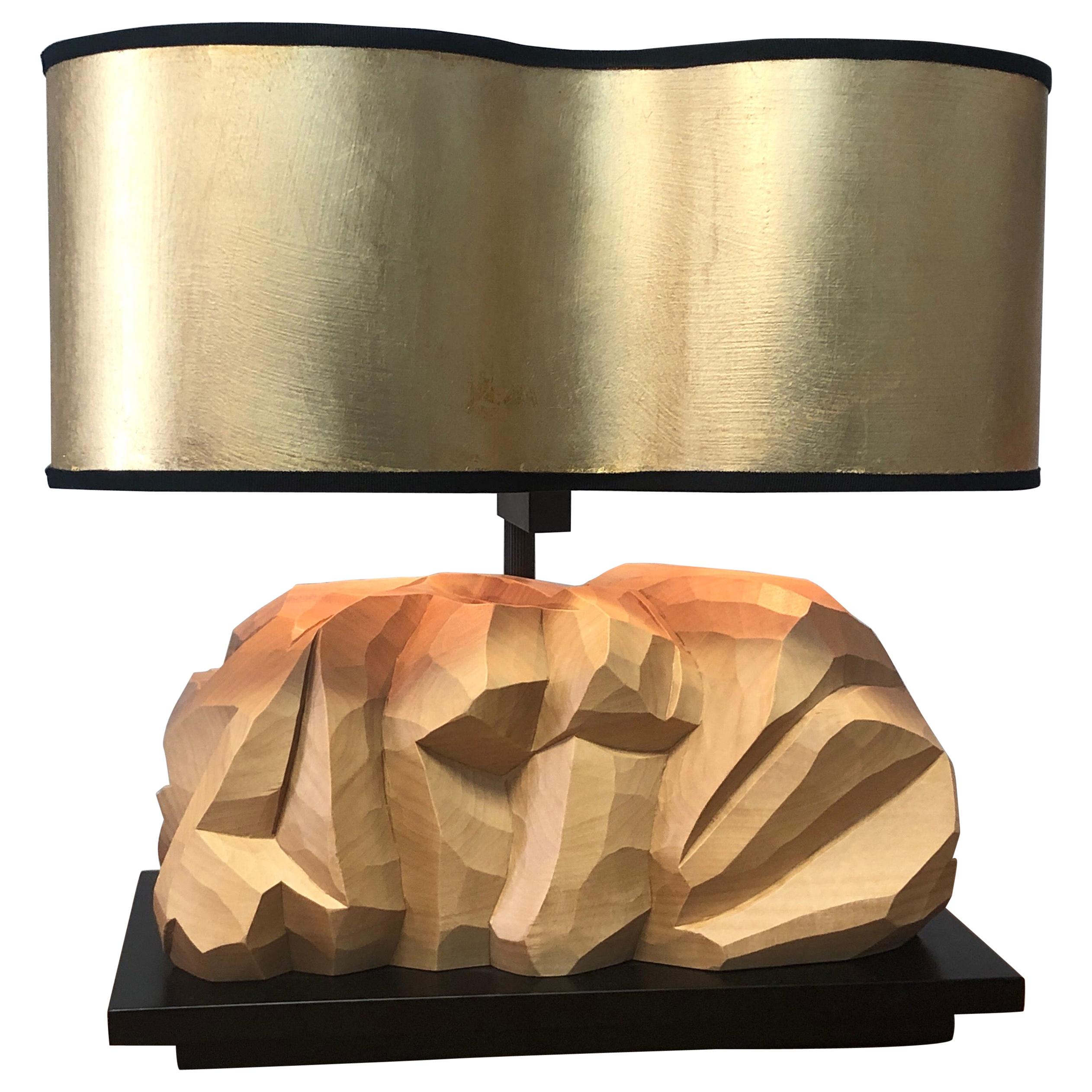 Abstract Italian Wood Sculpture Organic Table Lamp For Sale