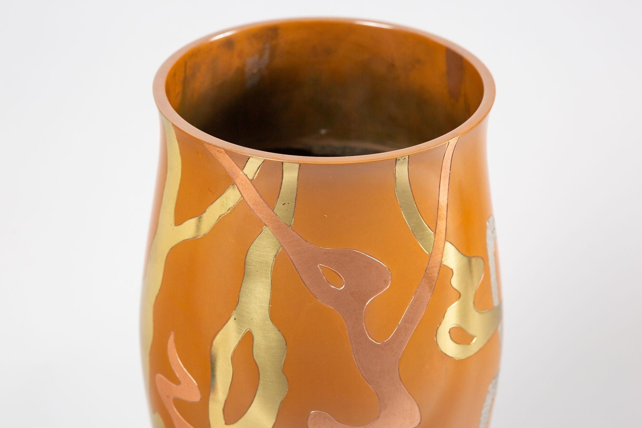 Abstract Japanese Bronze Vase with Mixed Metal 6