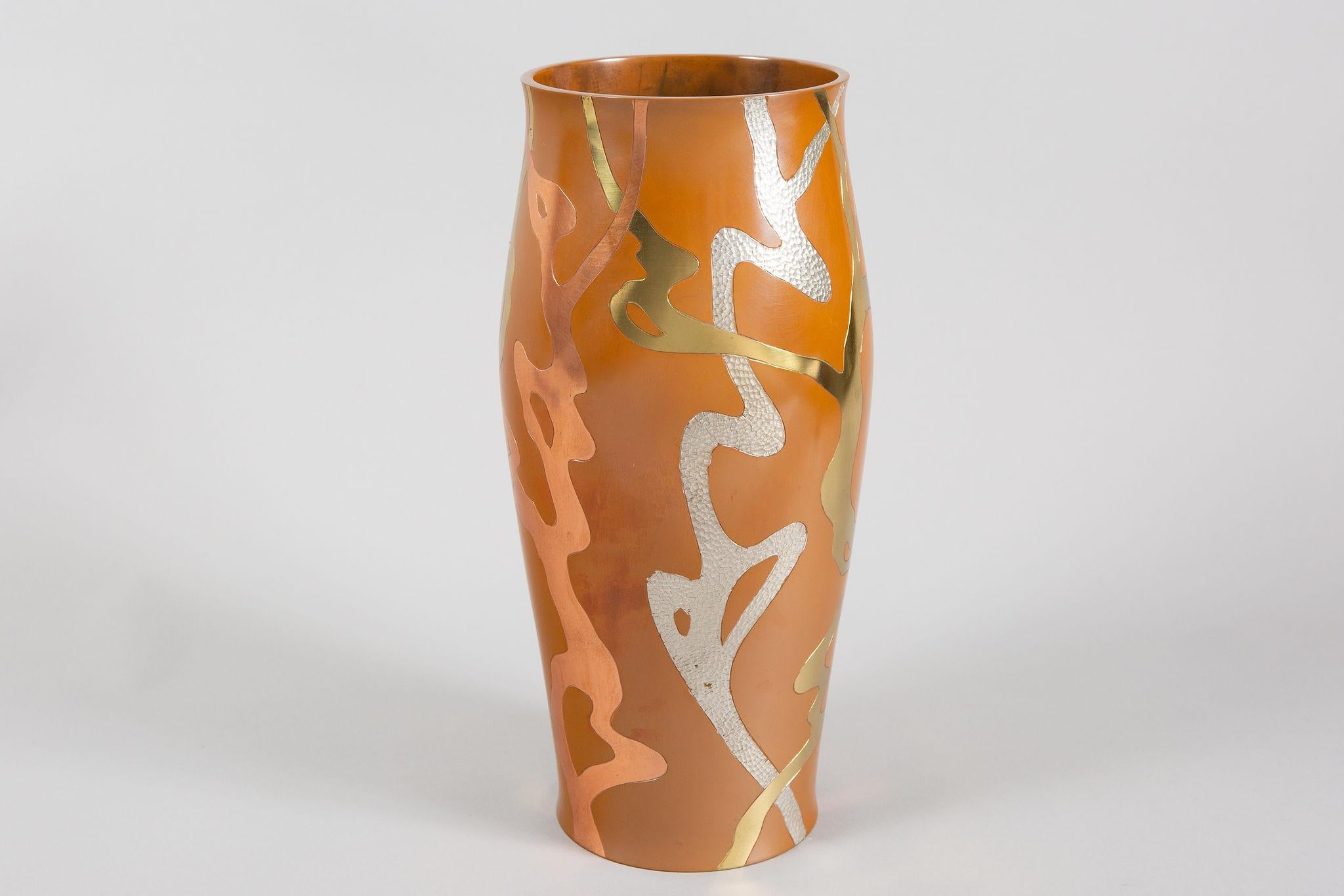 Abstract Japanese Bronze Vase with Mixed Metal 2