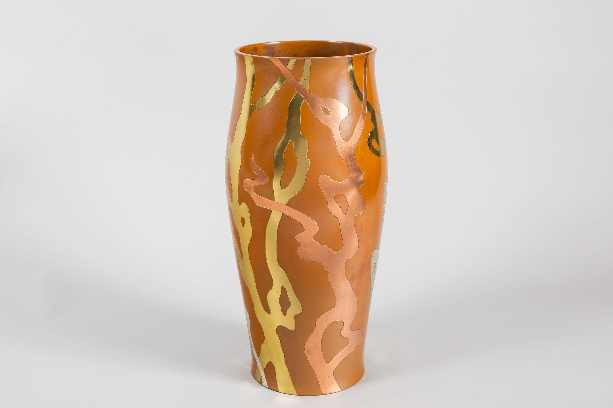 Abstract Japanese Bronze Vase with Mixed Metal 3
