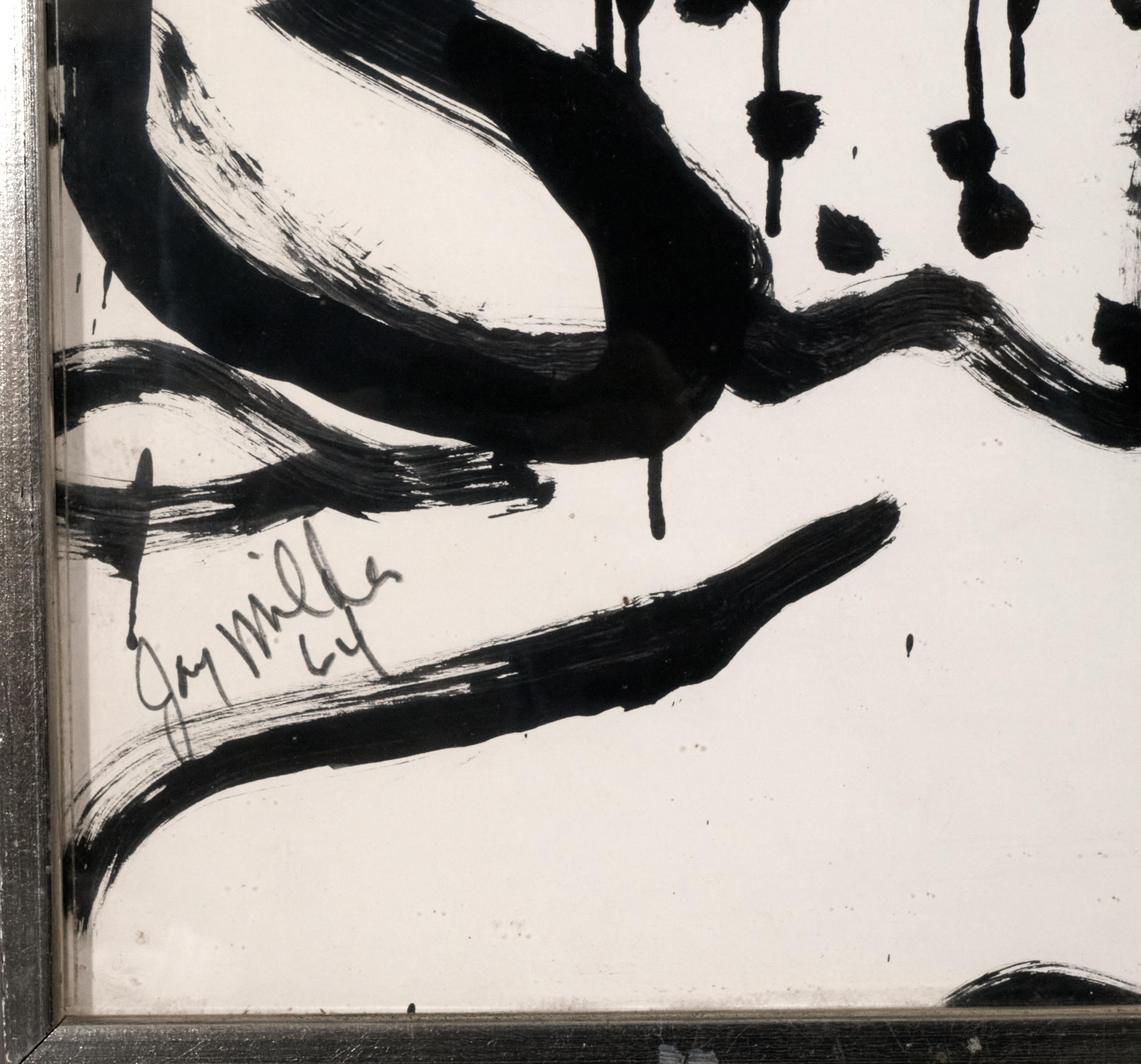 Mid-Century Modern Abstract Jay Milder, 1965 Black and White Gouache on Paper