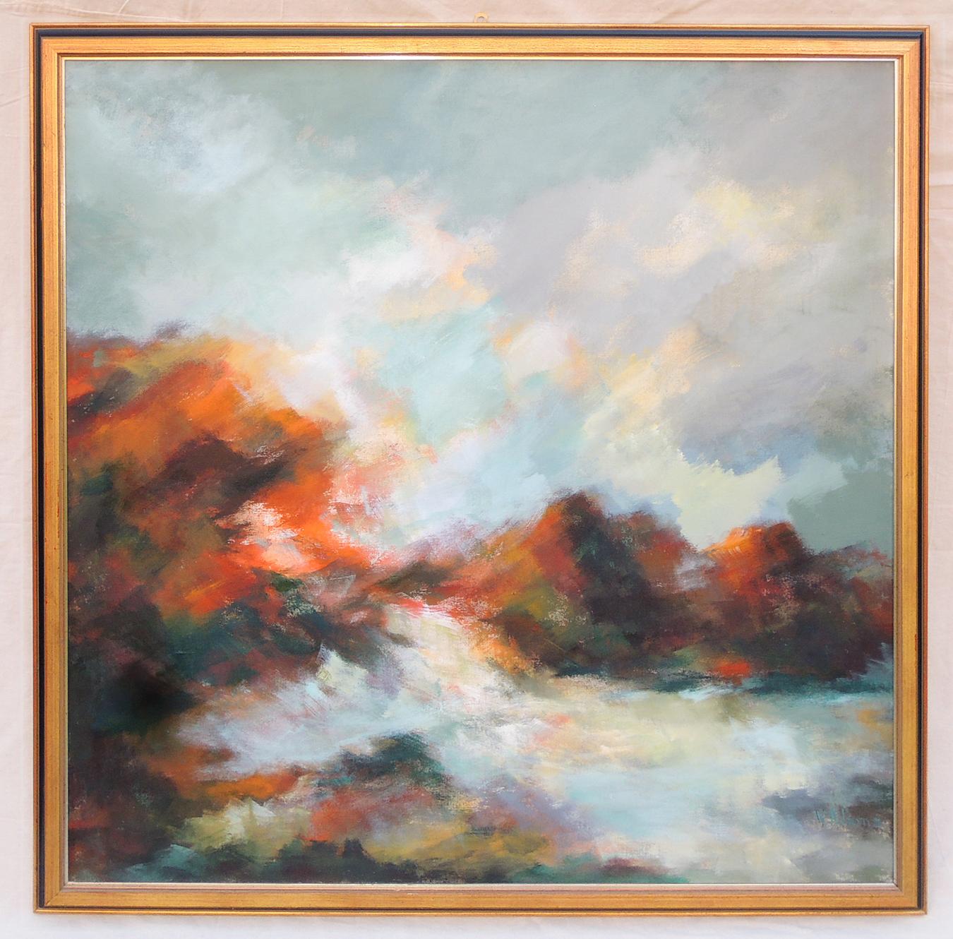 Mid-Century Modern Abstract Landscape by V. Adams For Sale