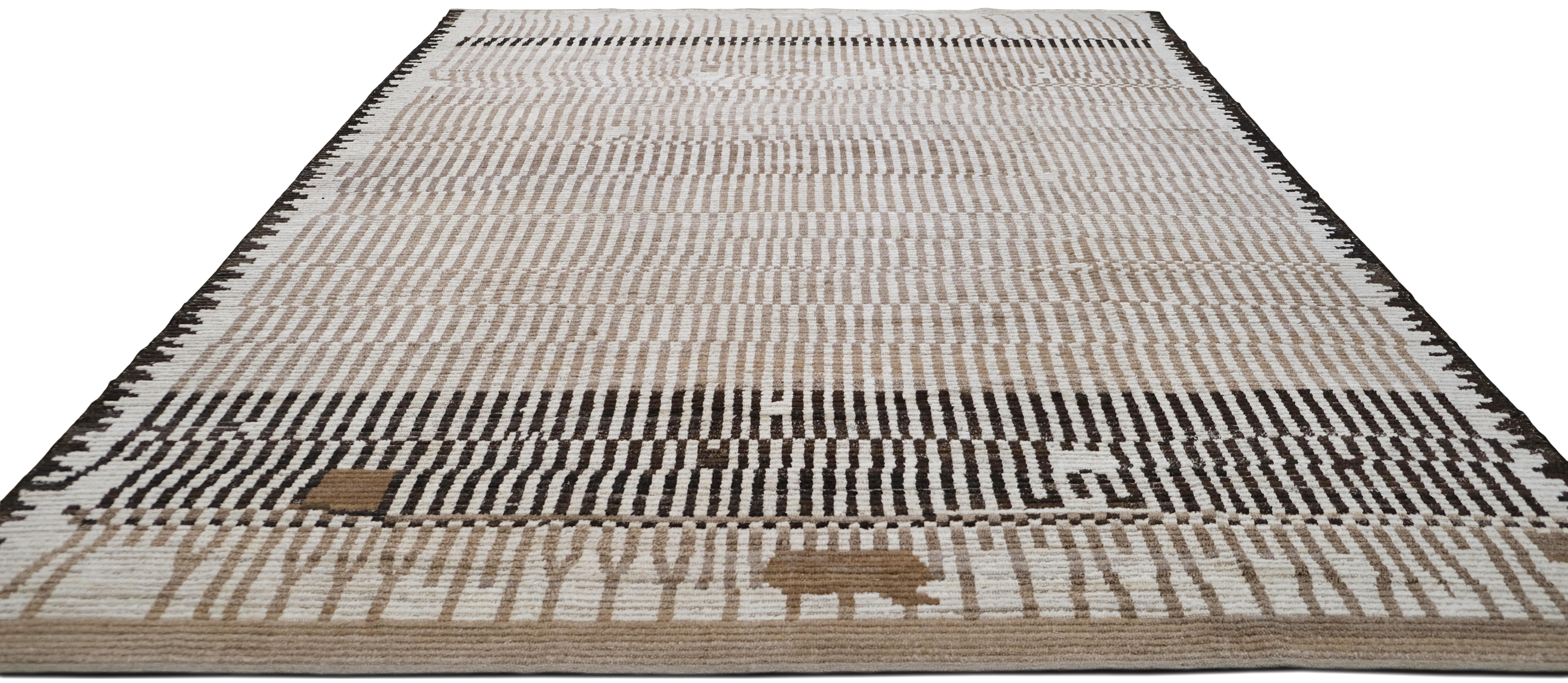 Alfombra de lana de diseño Deco Paisaje Abstracto Beige Marrón 9'2''x12' Moderno en venta