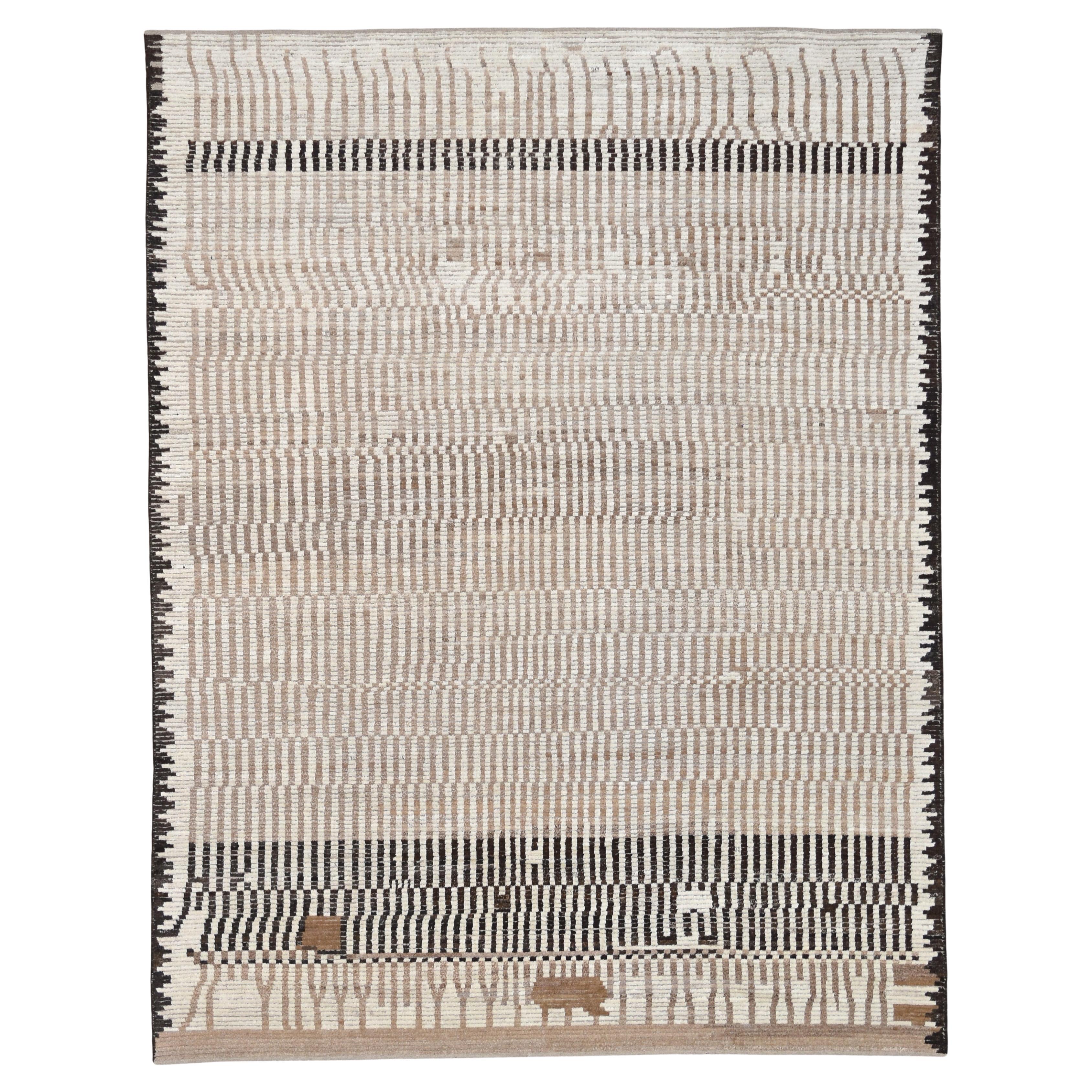 Abstract Landscape Deco Designed Beige Brown Wool Rug 9'2''x12'