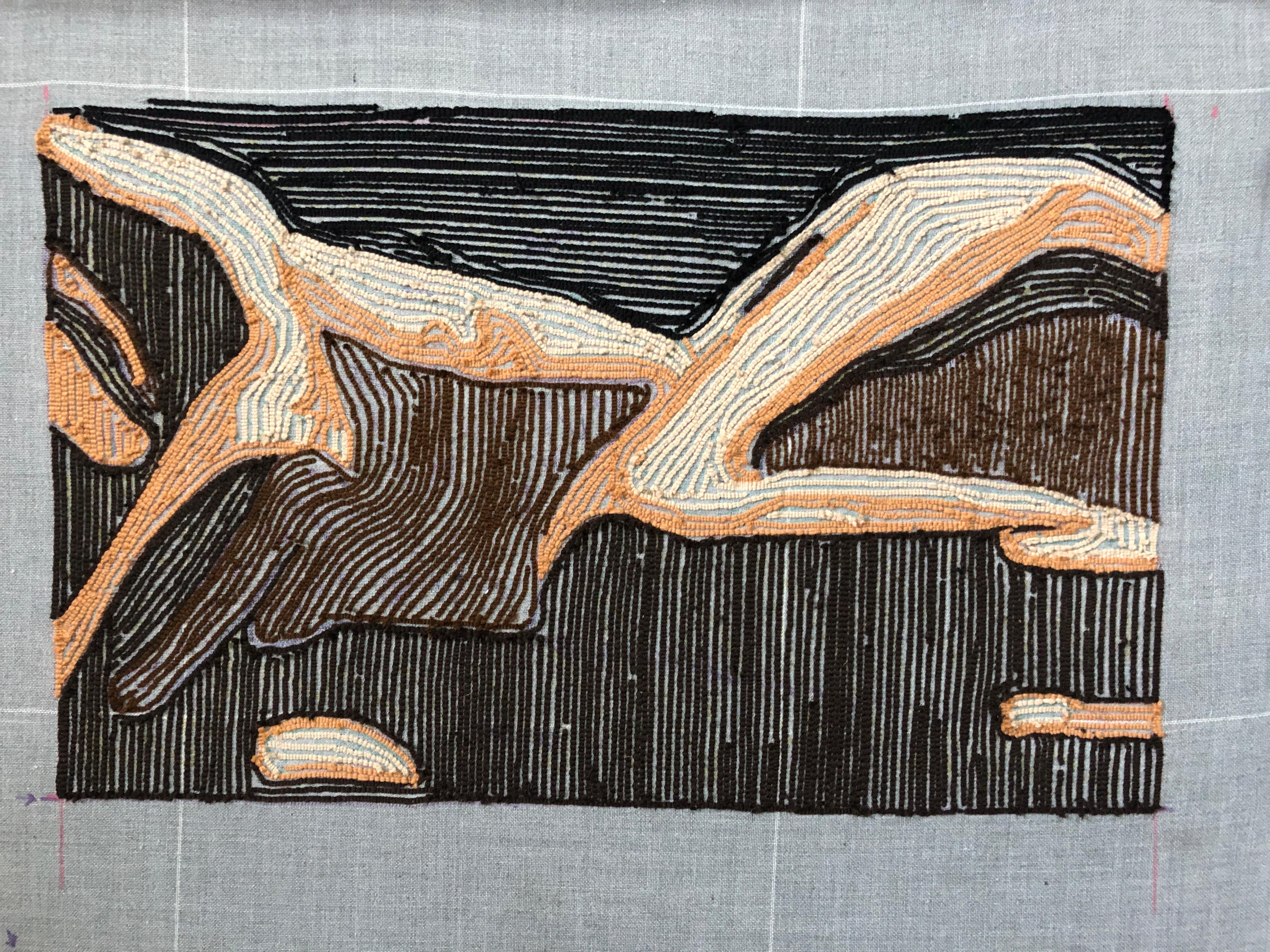 Zeitgenössischer Wandteppich aus Wolle, Textilkunst, Faserkunst, abstrakter Akt von OHXOJA im Angebot 1