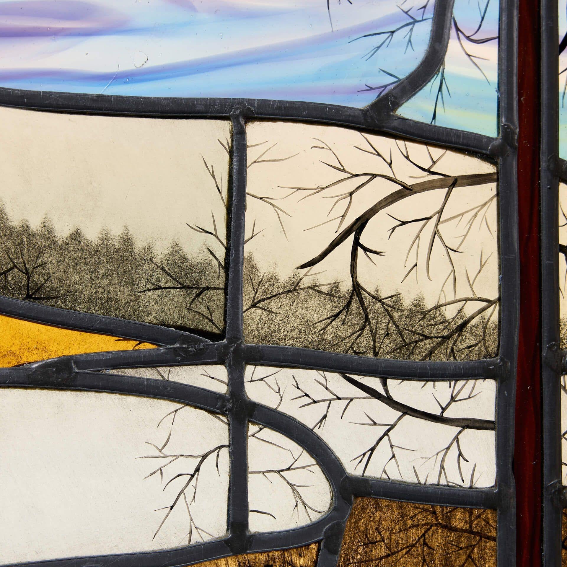 English Abstract Landscape Mid-Century Stained Glass Window For Sale