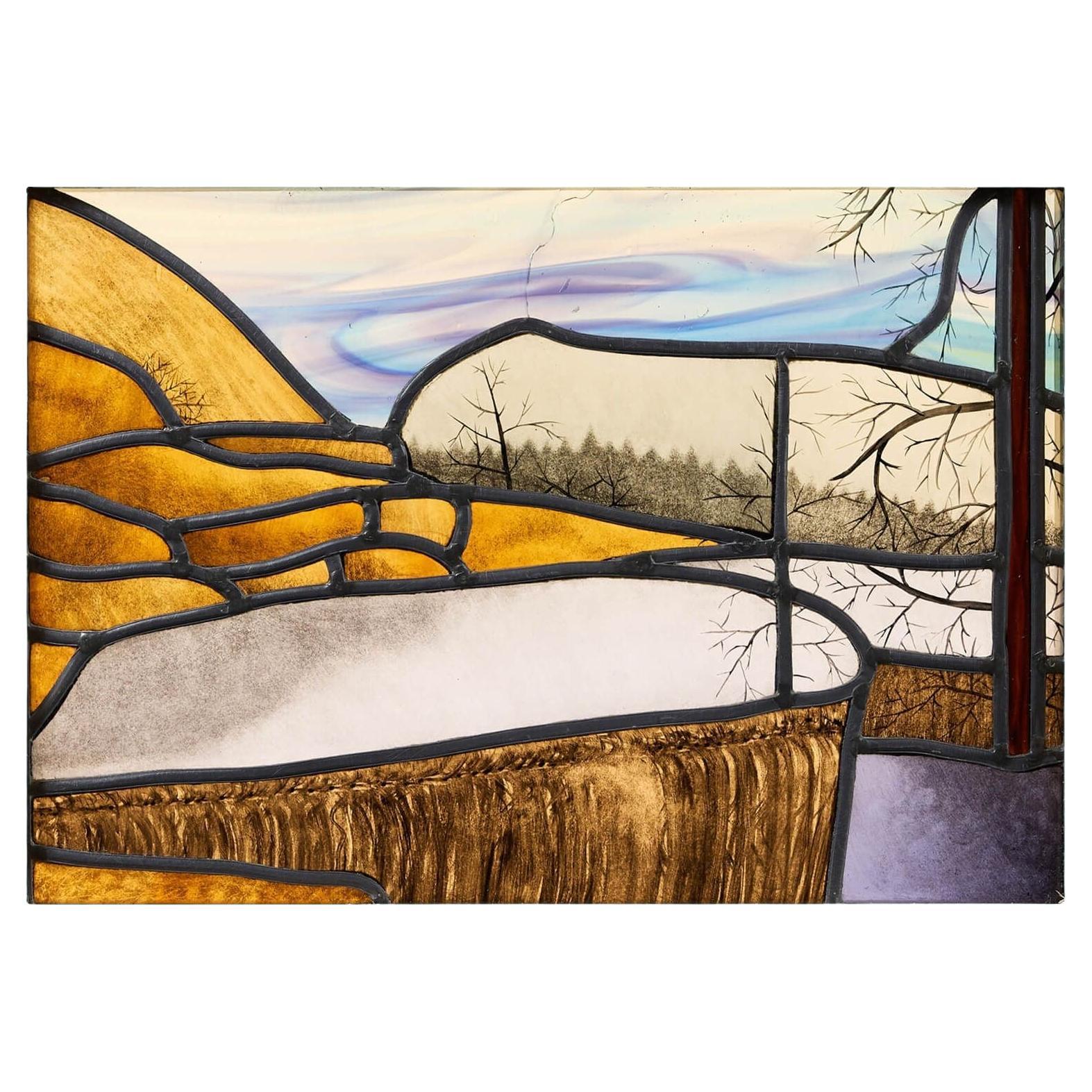 Abstract Landscape Mid-Century Stained Glass Window For Sale