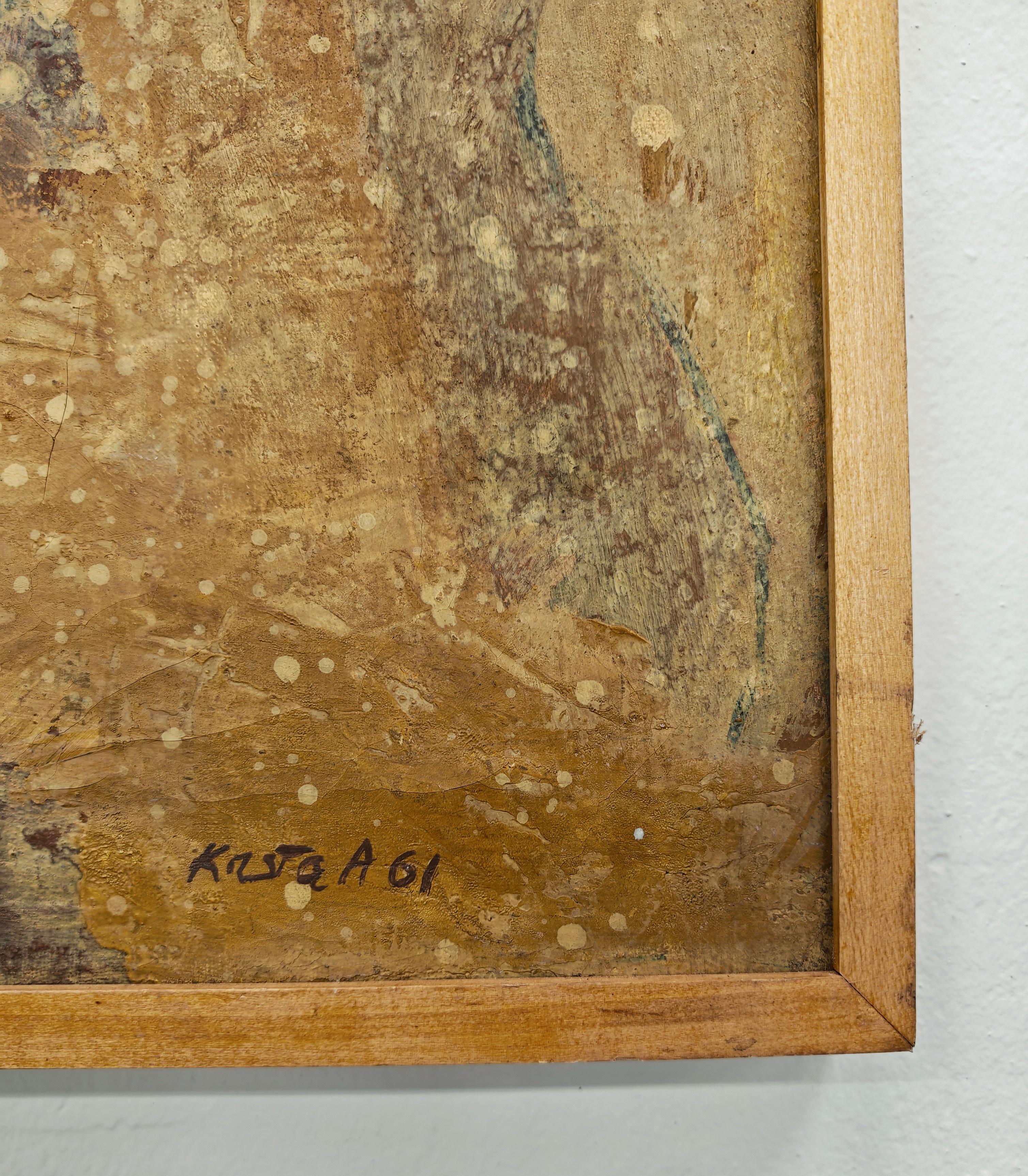 Abstrakte Landschaft, Öl auf Leinwand des jugoslawischen Künstlers Krsta Andrejevic, 1961 (Moderne der Mitte des Jahrhunderts) im Angebot