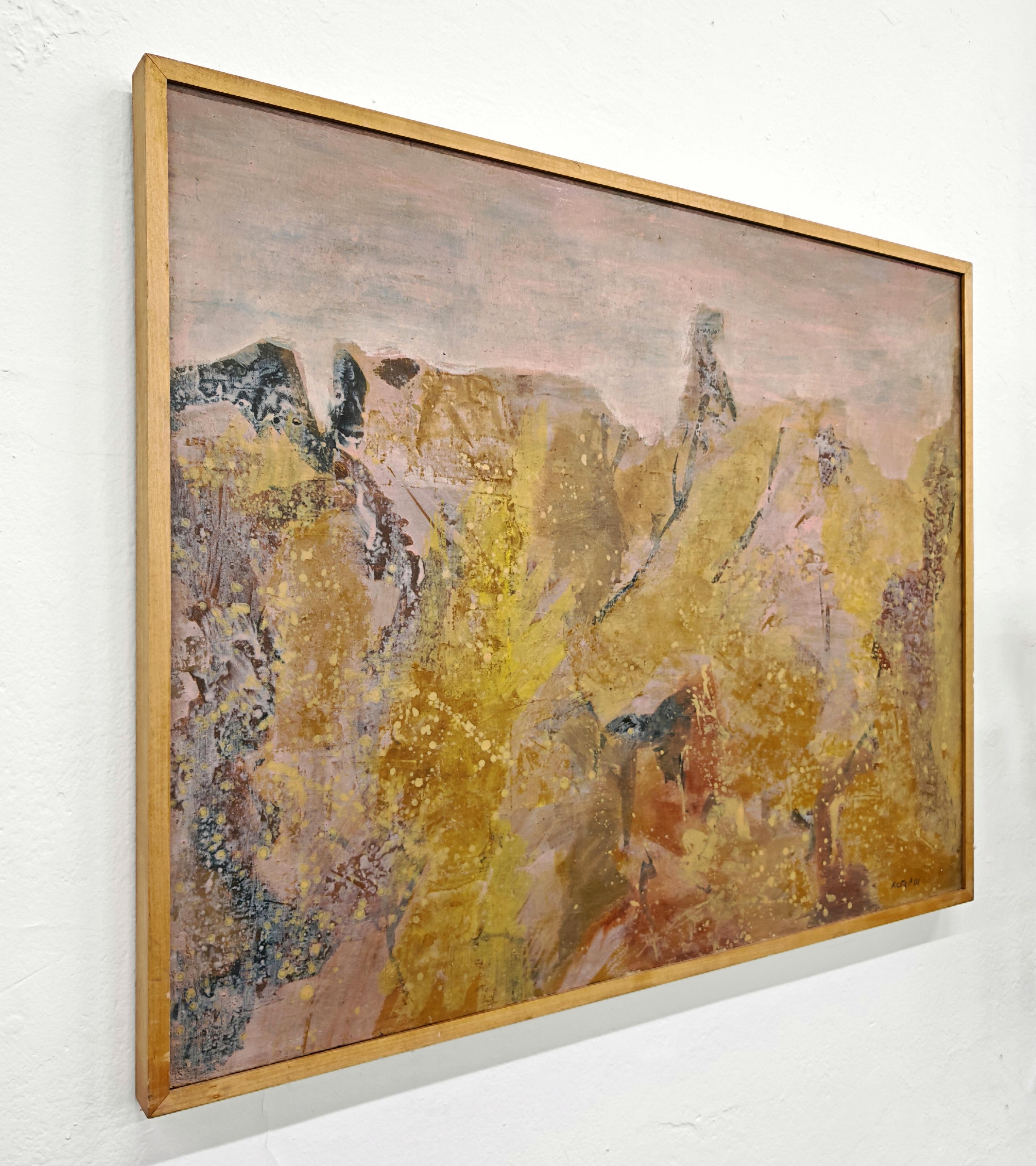 Abstrakte Landschaft, Öl auf Leinwand des jugoslawischen Künstlers Krsta Andrejevic, 1961 (Mitte des 20. Jahrhunderts) im Angebot