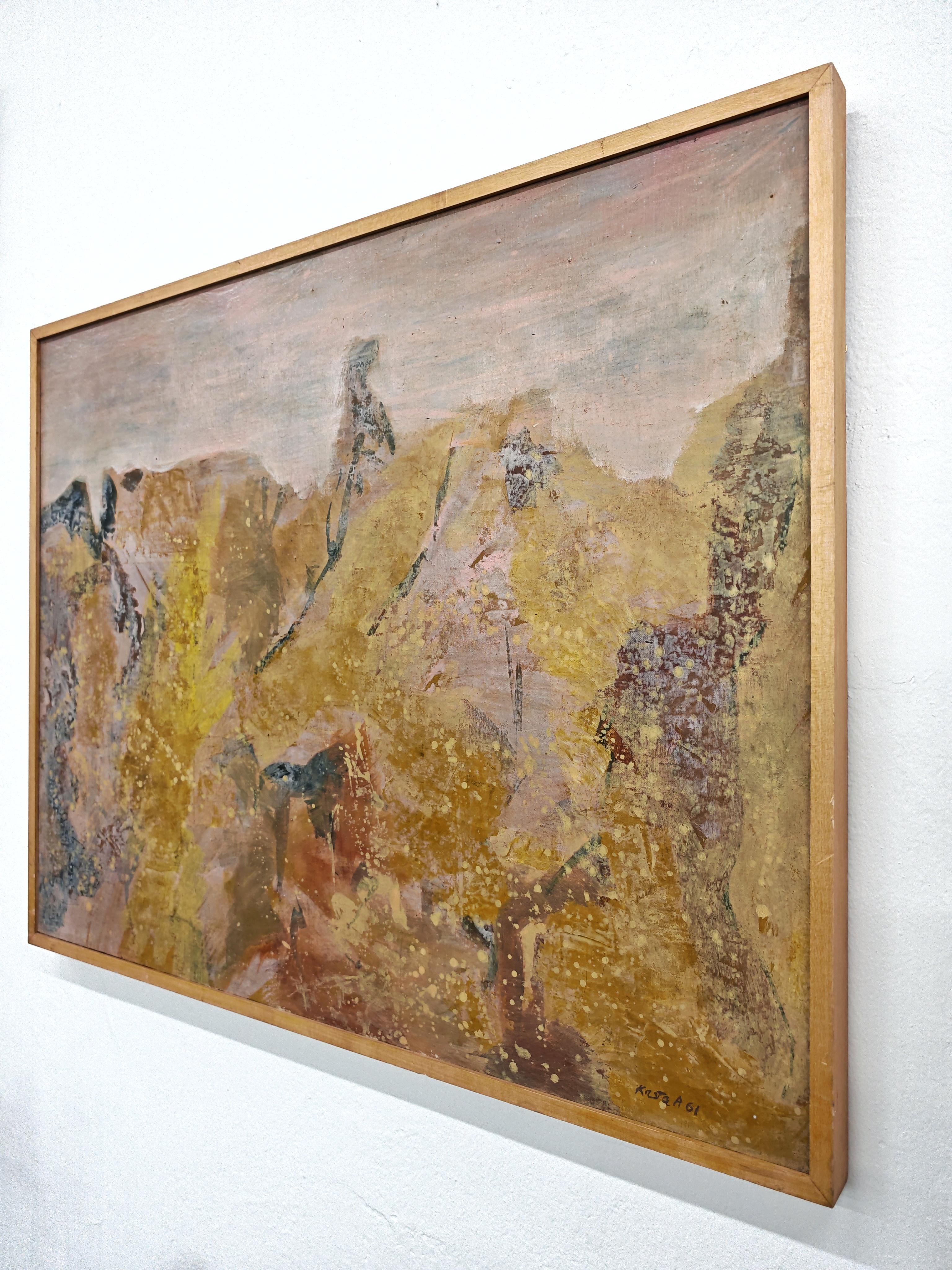 Abstrakte Landschaft, Öl auf Leinwand des jugoslawischen Künstlers Krsta Andrejevic, 1961 im Angebot 1
