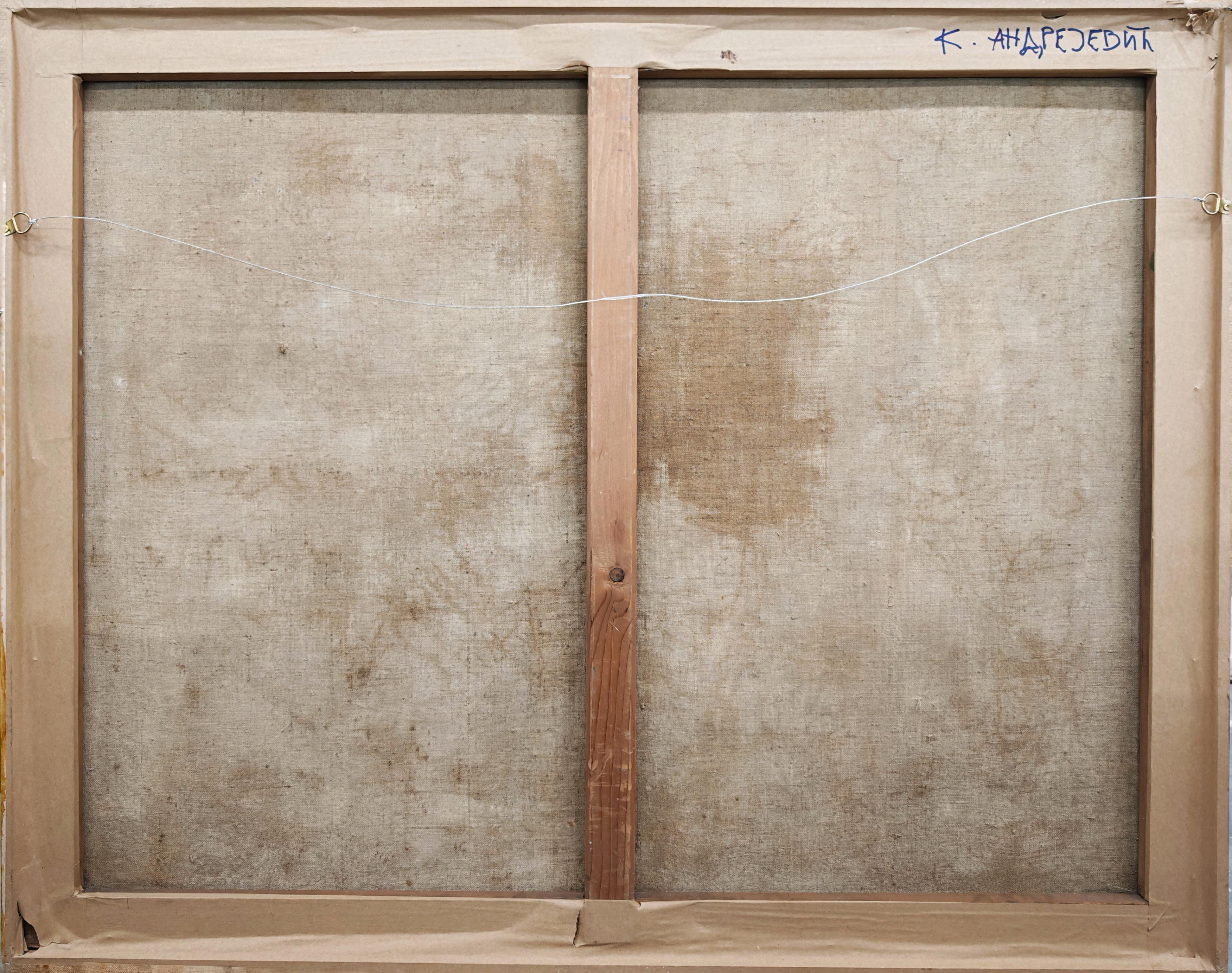 Abstrakte Landschaft, Öl auf Leinwand des jugoslawischen Künstlers Krsta Andrejevic, 1961 im Angebot 3