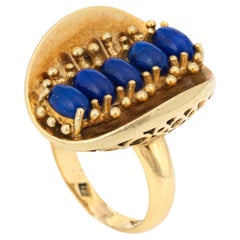 Abstract Lapis Lazuli Ring Vintage 18k Yellow Gold Sz 6 Cocktail Fine Jewelry