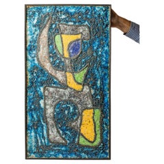 abstract large blue and colored decorative art molten glass wall pannel 1960