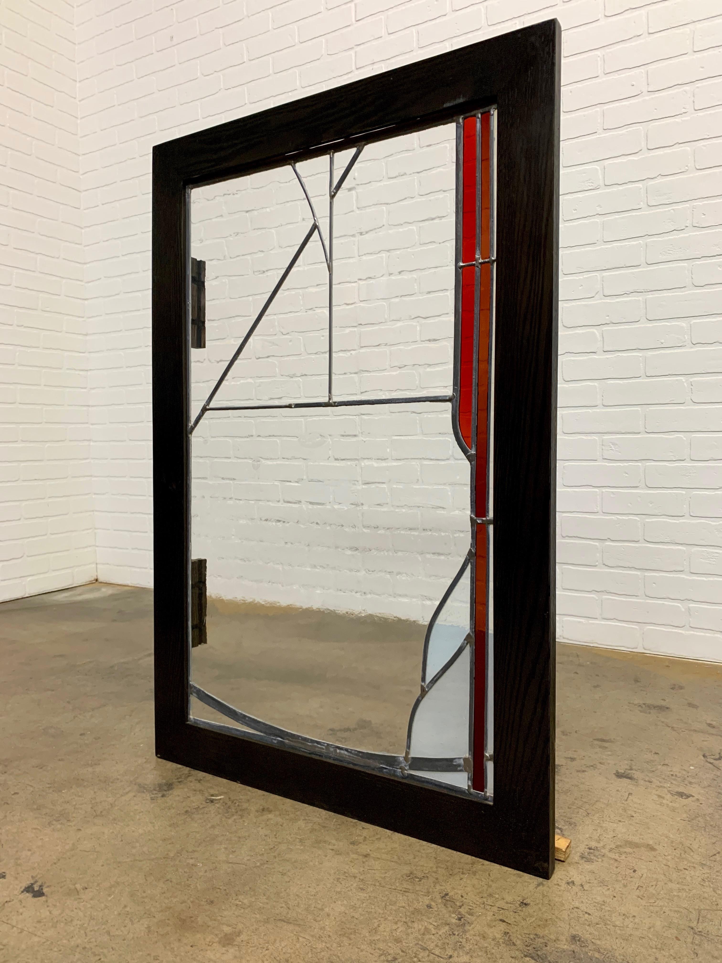 American Abstract Leaded Glass Window For Sale