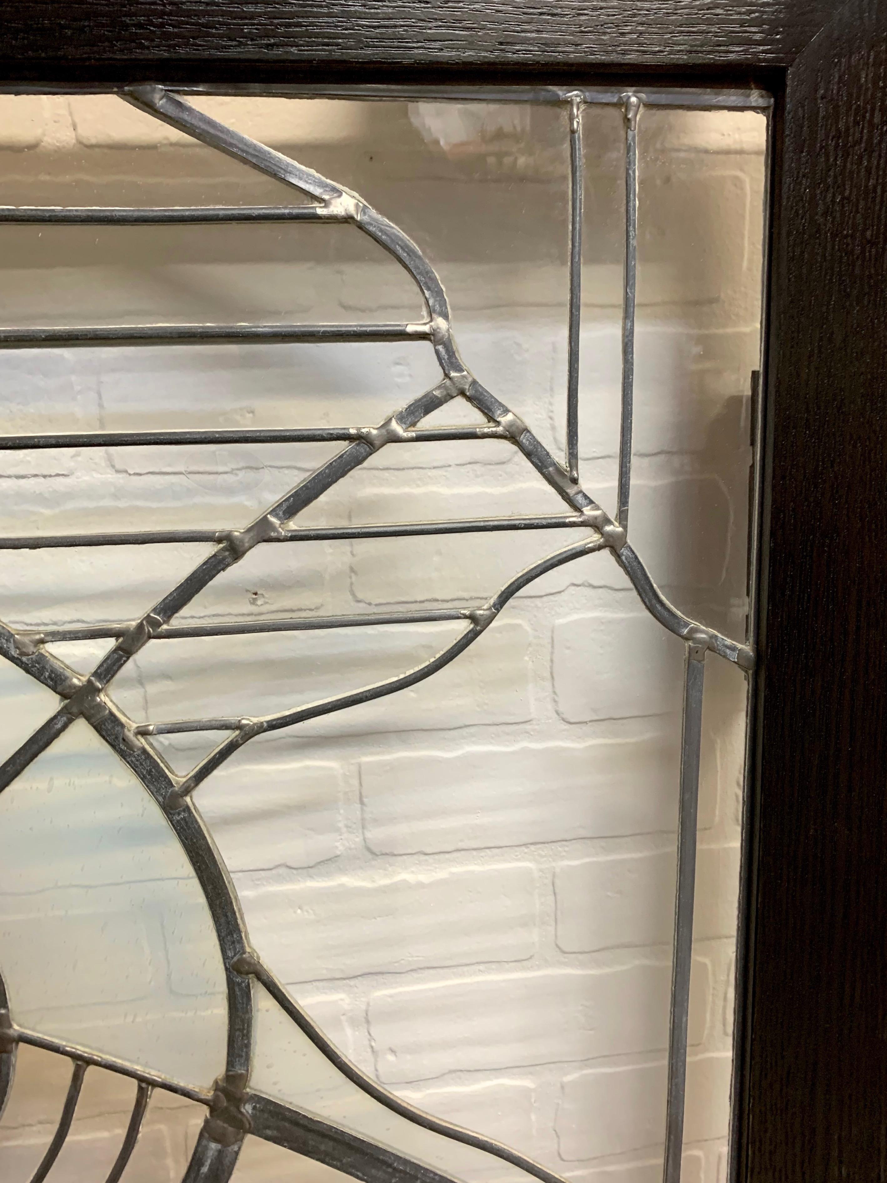 Abstract Leaded Glass Window In Good Condition For Sale In Denton, TX