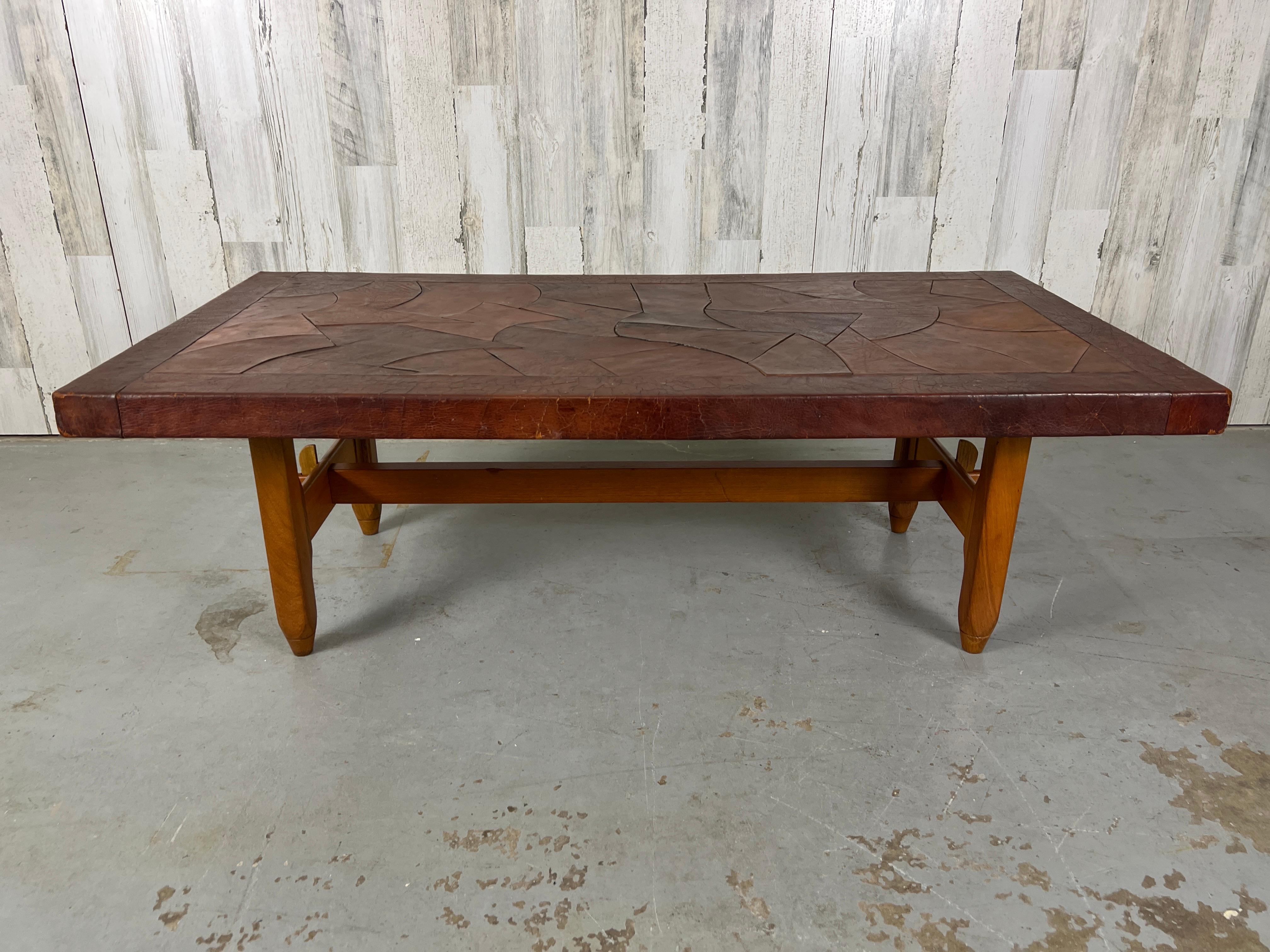 Mid-Century Modern Abstract Leather Top Coffee Table by 