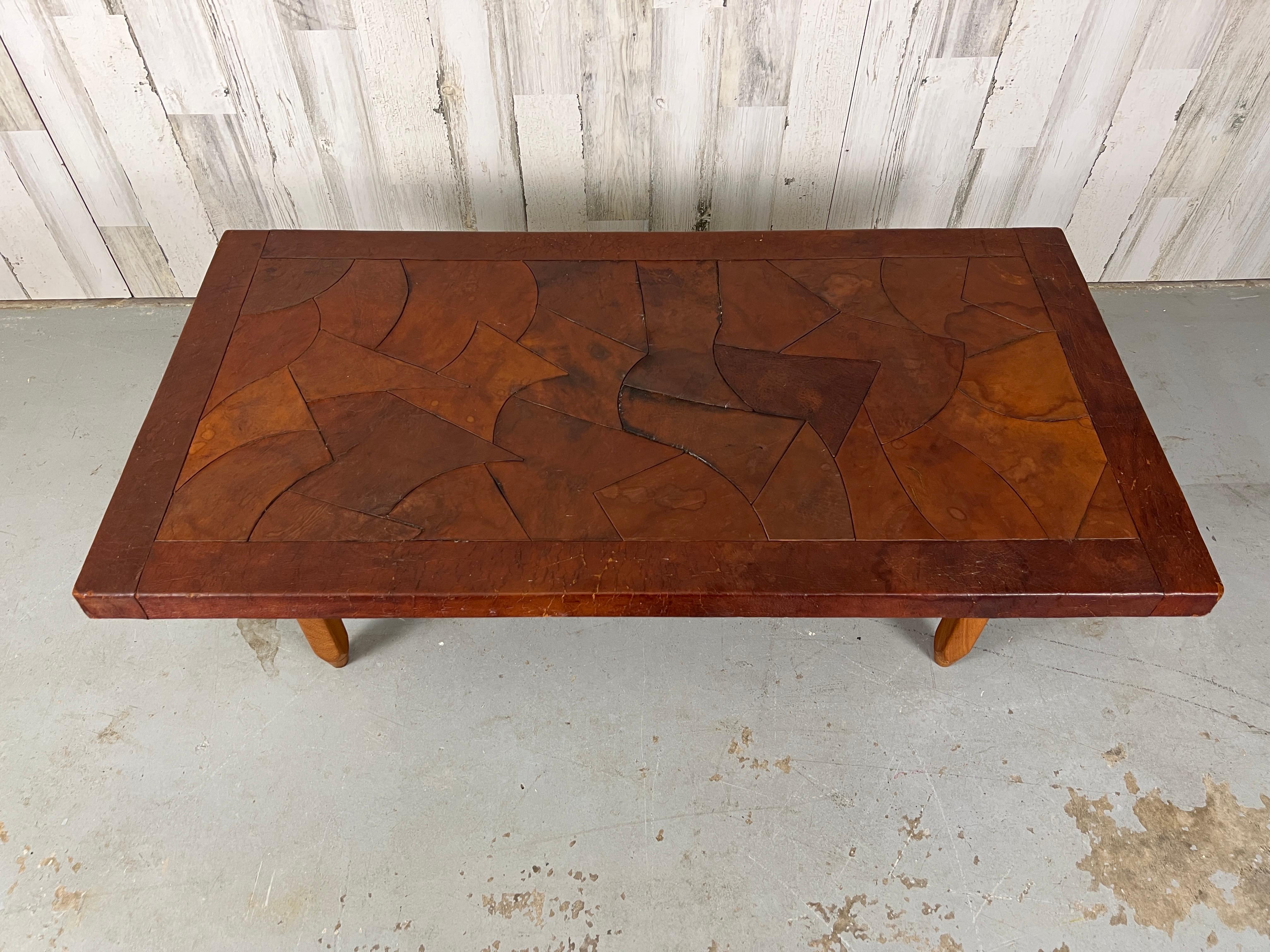 Colombian Abstract Leather Top Coffee Table by 