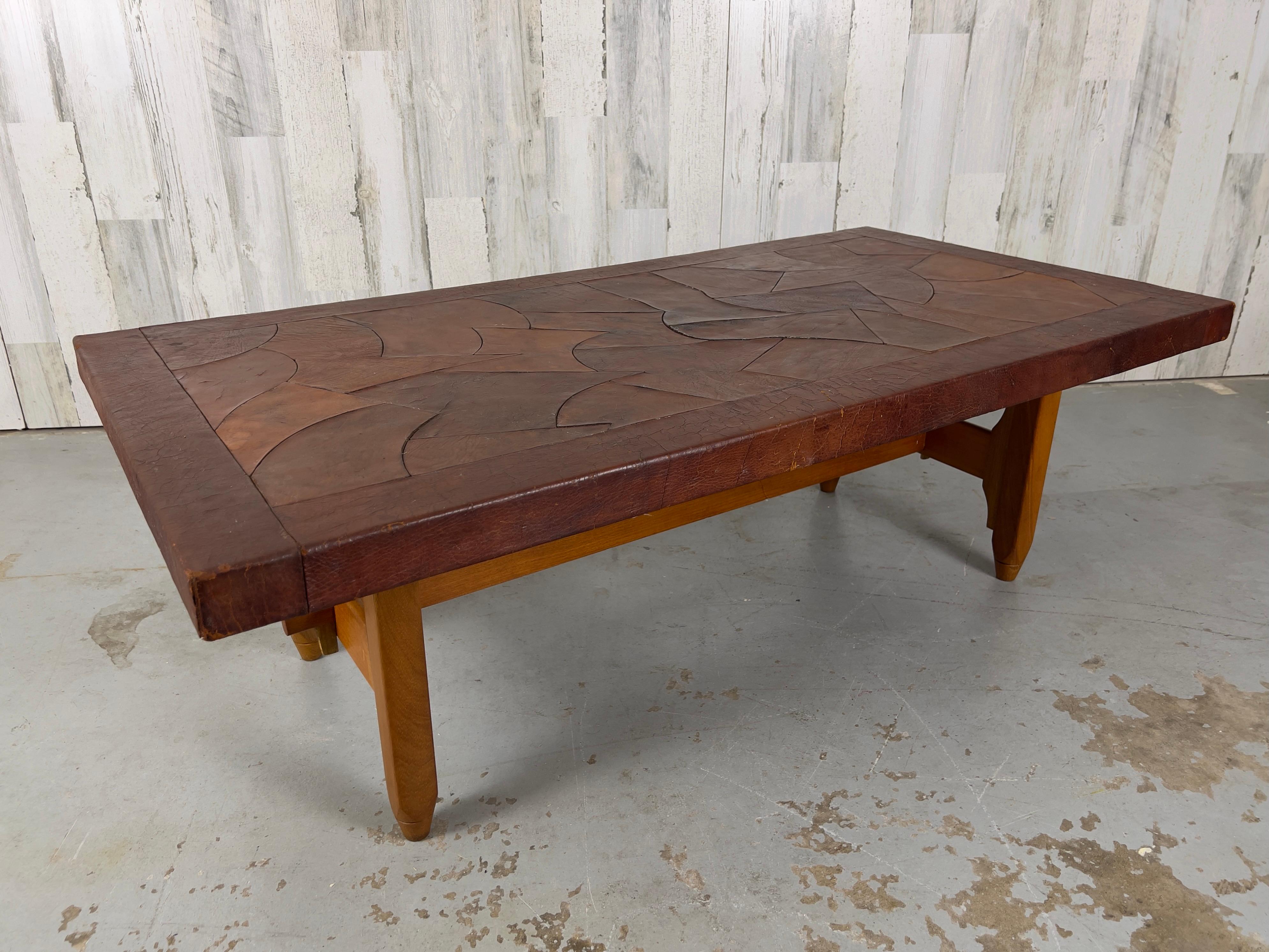 Abstract Leather Top Coffee Table by 