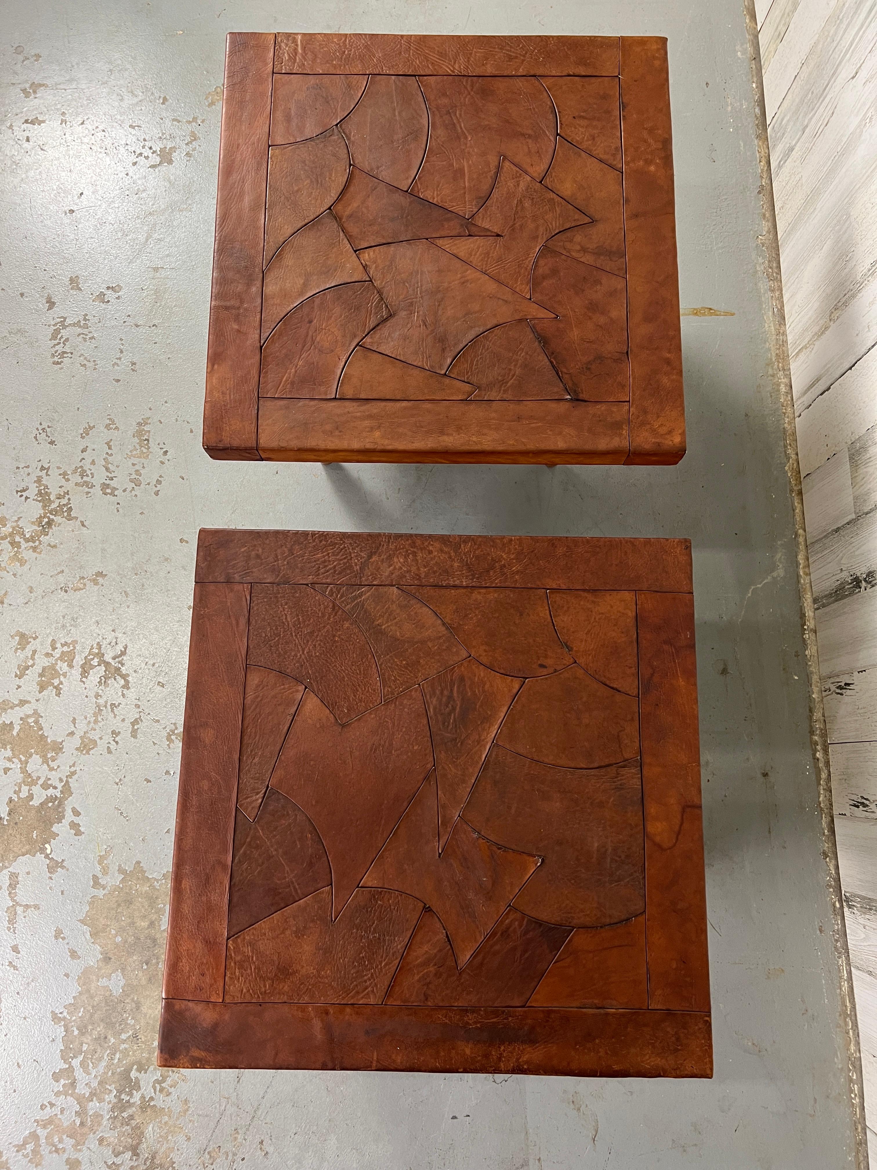 Abstract Leather Top End Tables by 