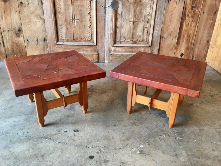 Abstract Leather Top End Tables by "Atre Sano" Colombia For Sale at 1stDibs
