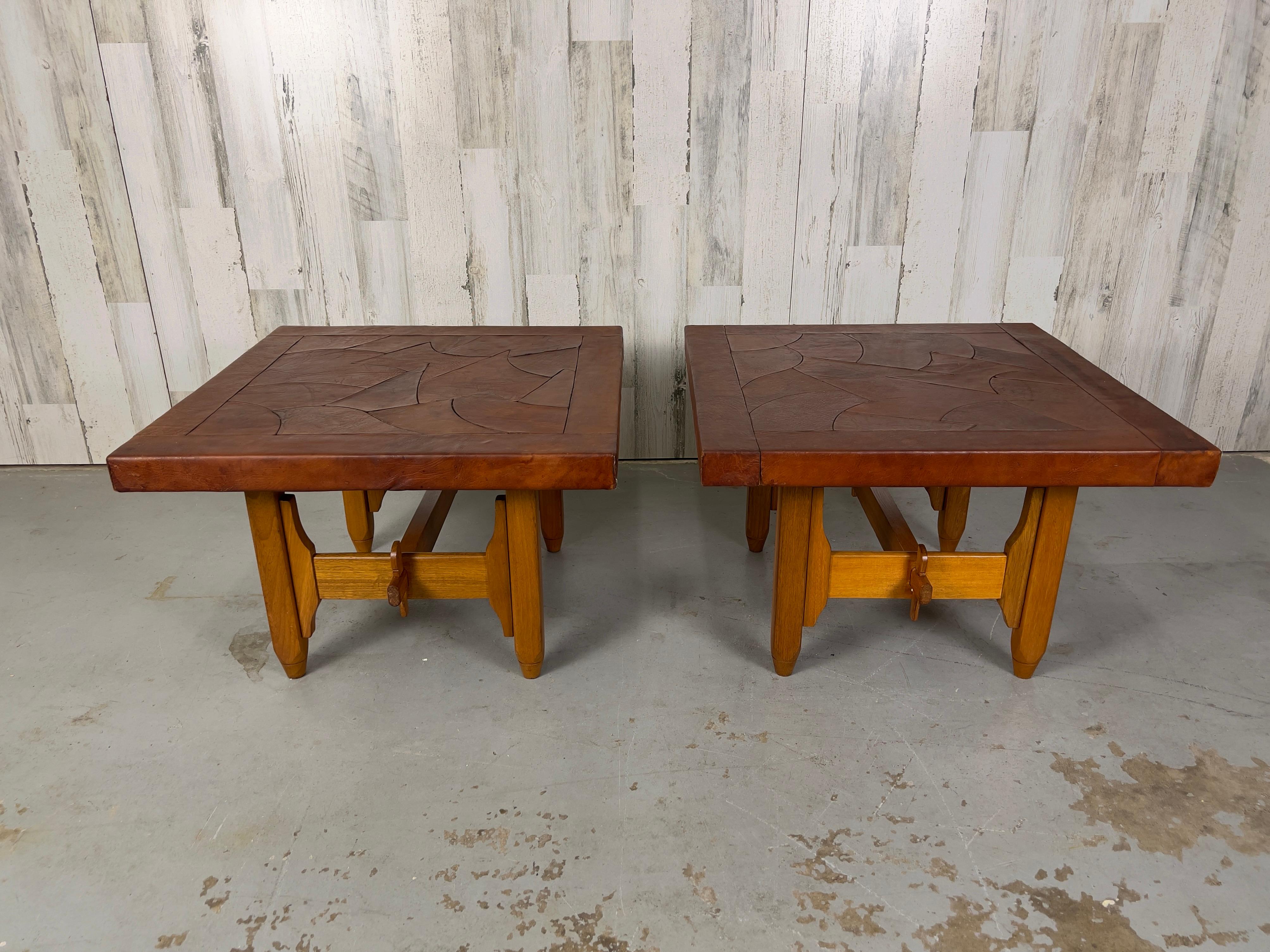 Colombian Abstract Leather Top End Tables by 
