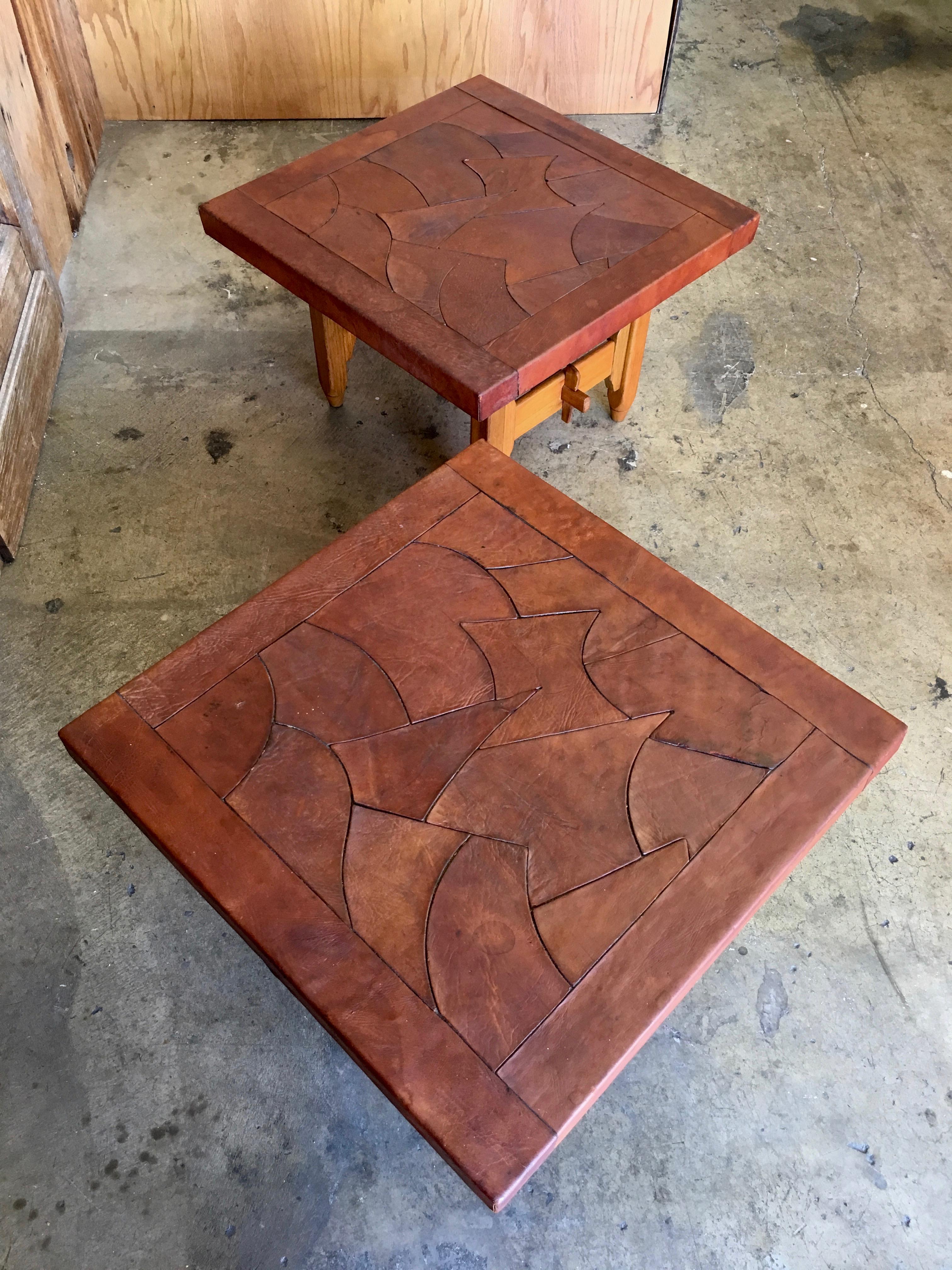 20th Century Abstract Leather Top End Tables by 