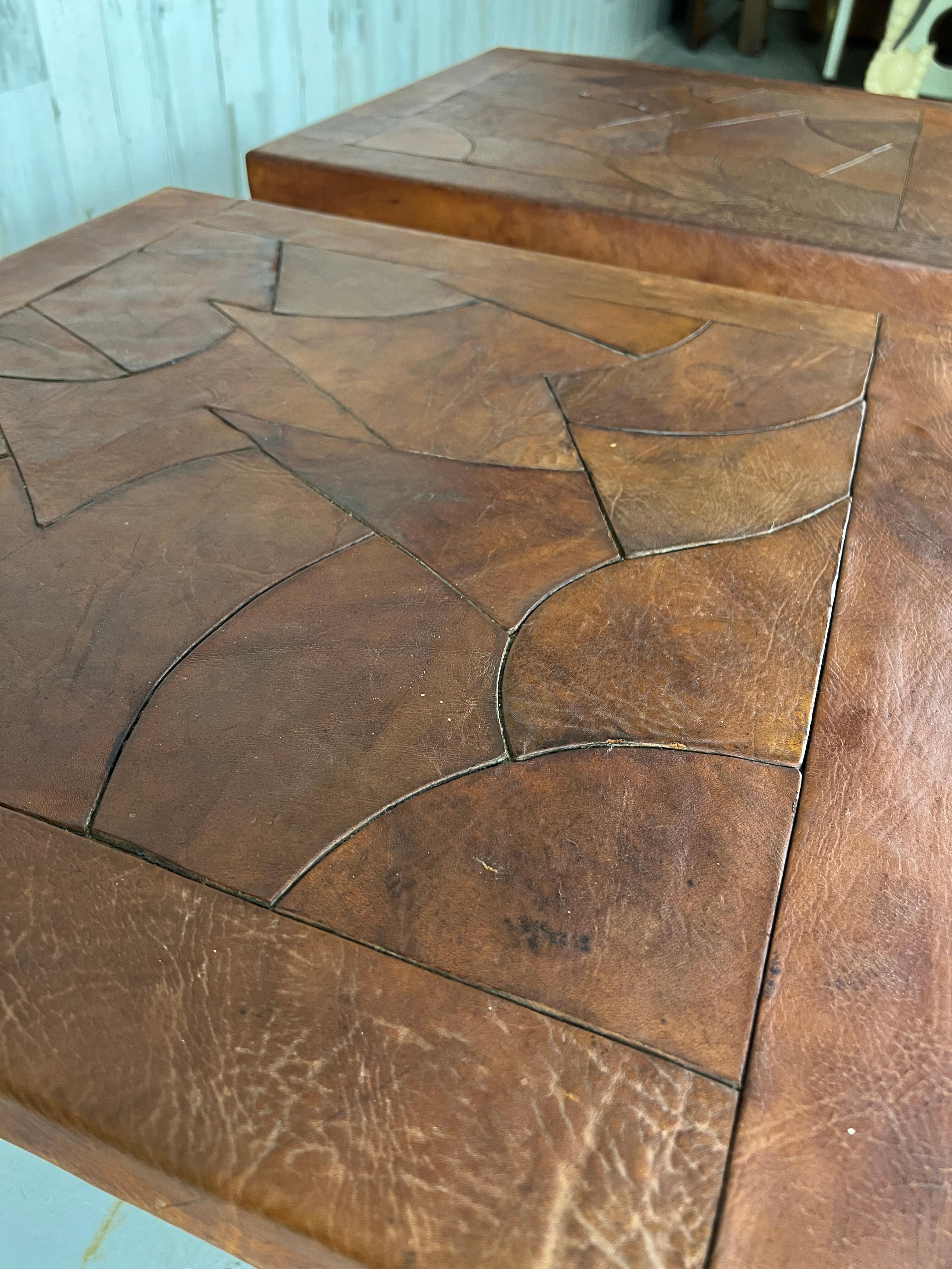 20th Century Abstract Leather Top End Tables by 