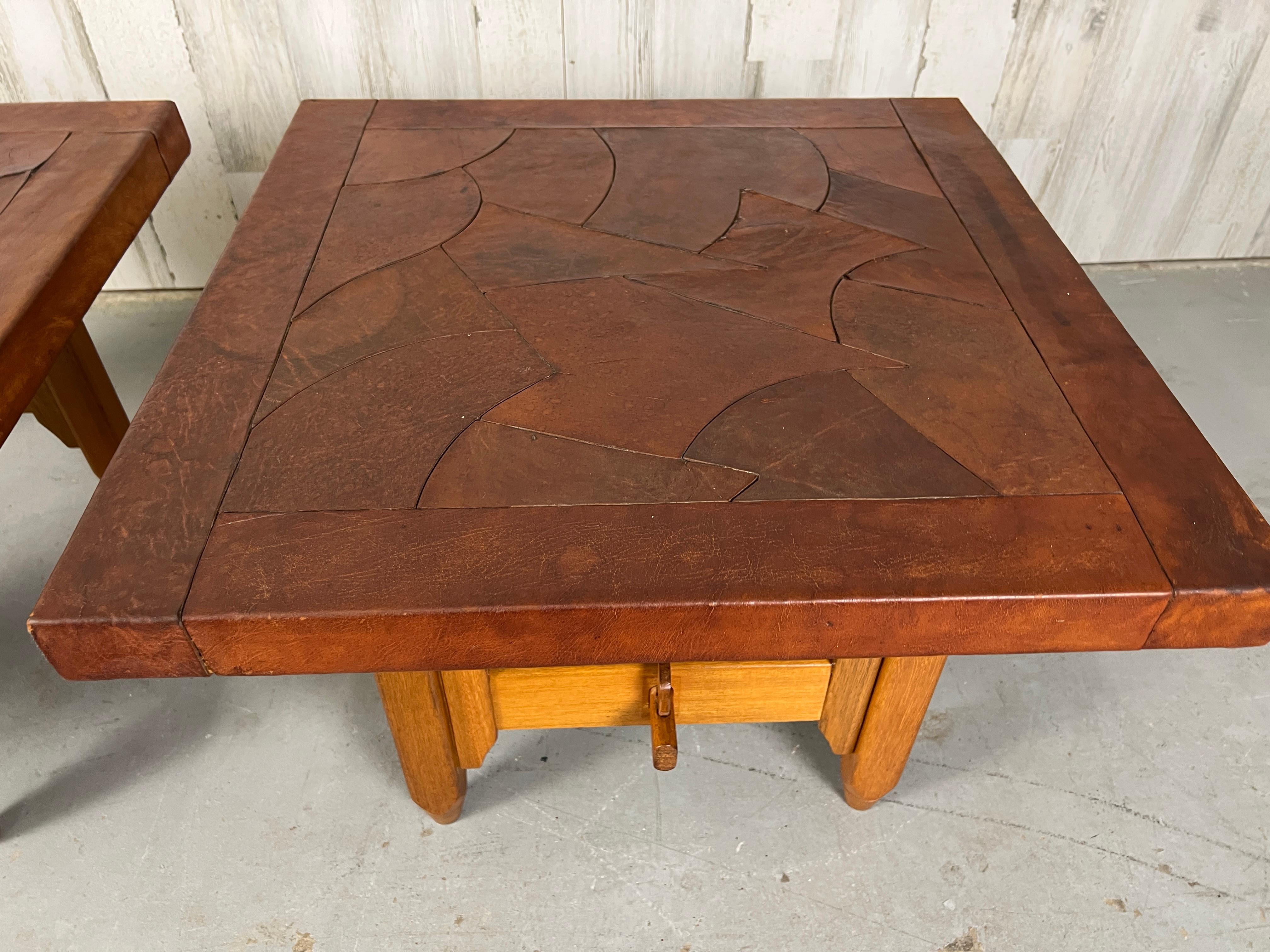 Abstract Leather Top End Tables by 