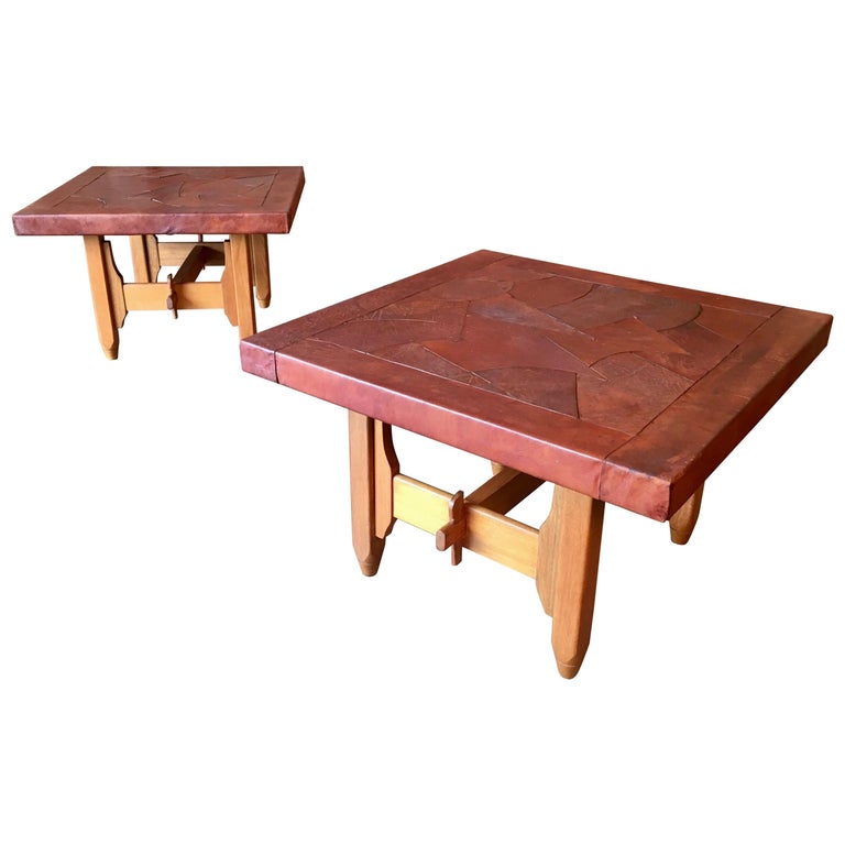 Abstract Leather Top End Tables by "Atre Sano" Colombia For Sale at 1stDibs