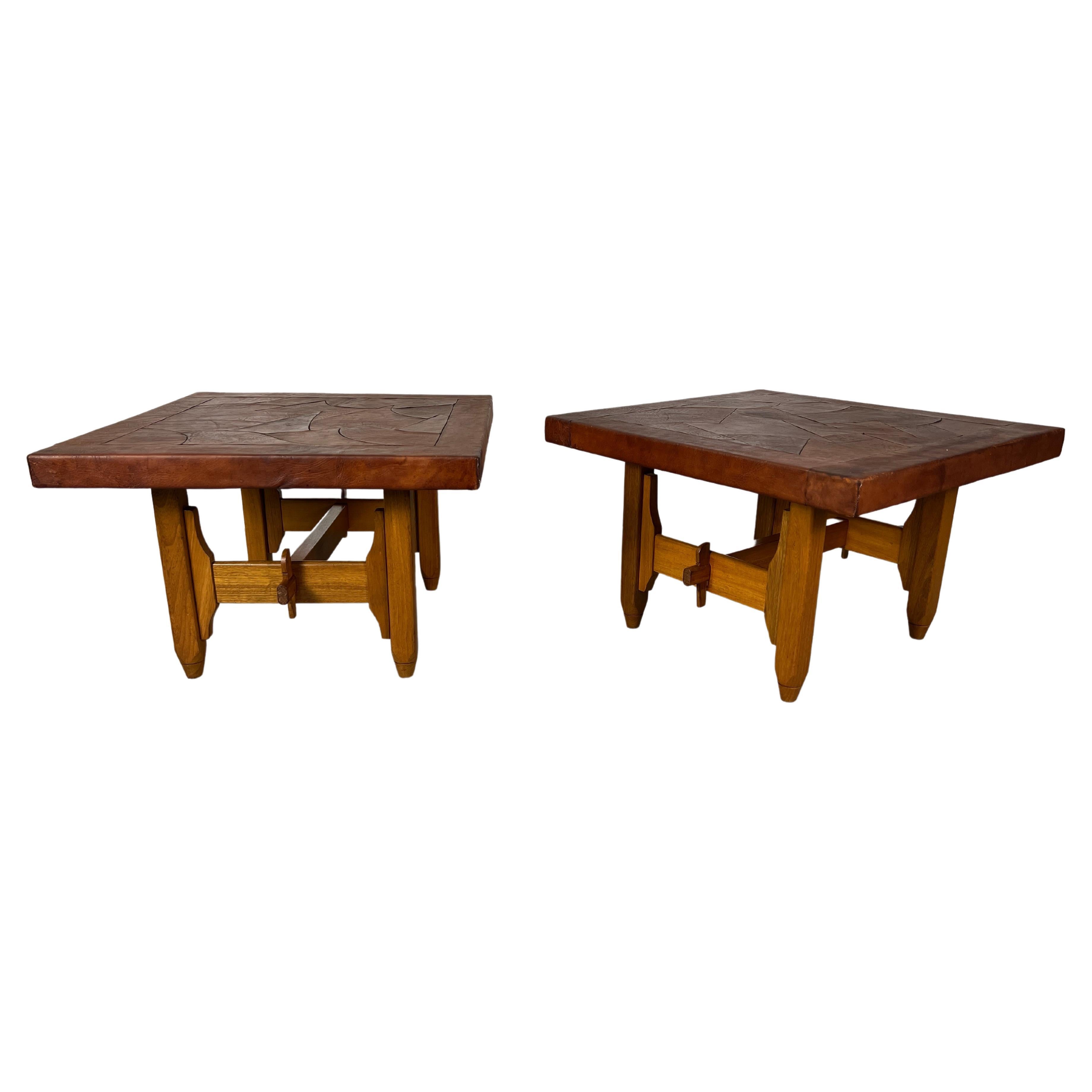 Abstract Leather Top End Tables by "Atre Sano" Colombia For Sale