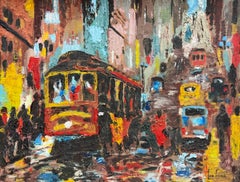 Abstract Lee Colber San Fransisco Street Car Oil Painting, Impasto Techniques