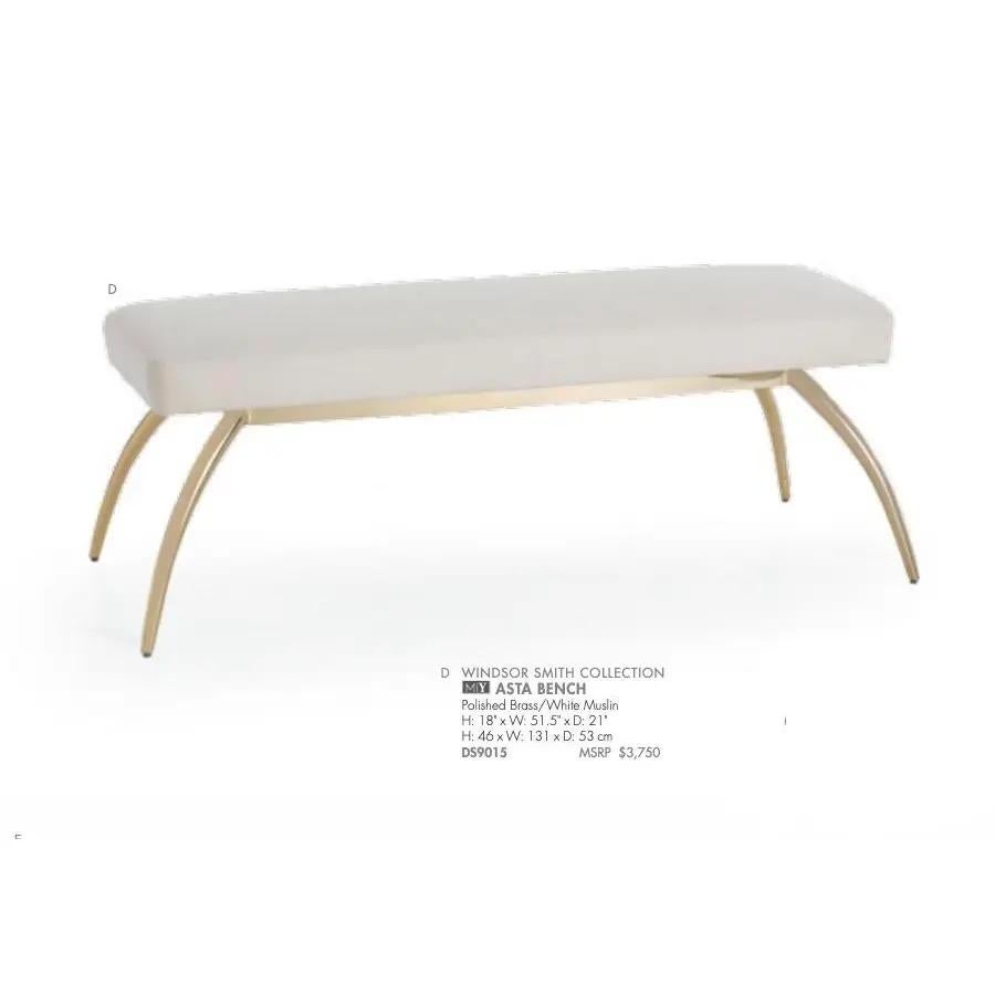 Arteriors Brass Bench Reupholstered in Blush Linen in vendita 12